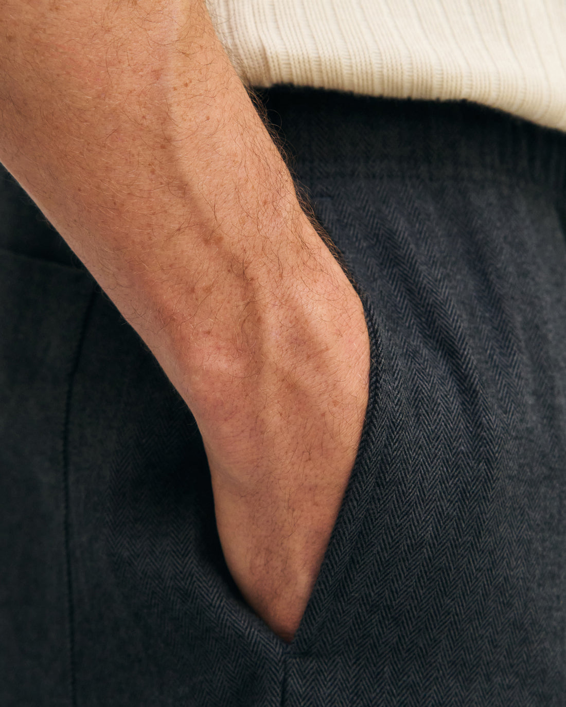 Wide pleated trousers organic cotton - herringbone grey