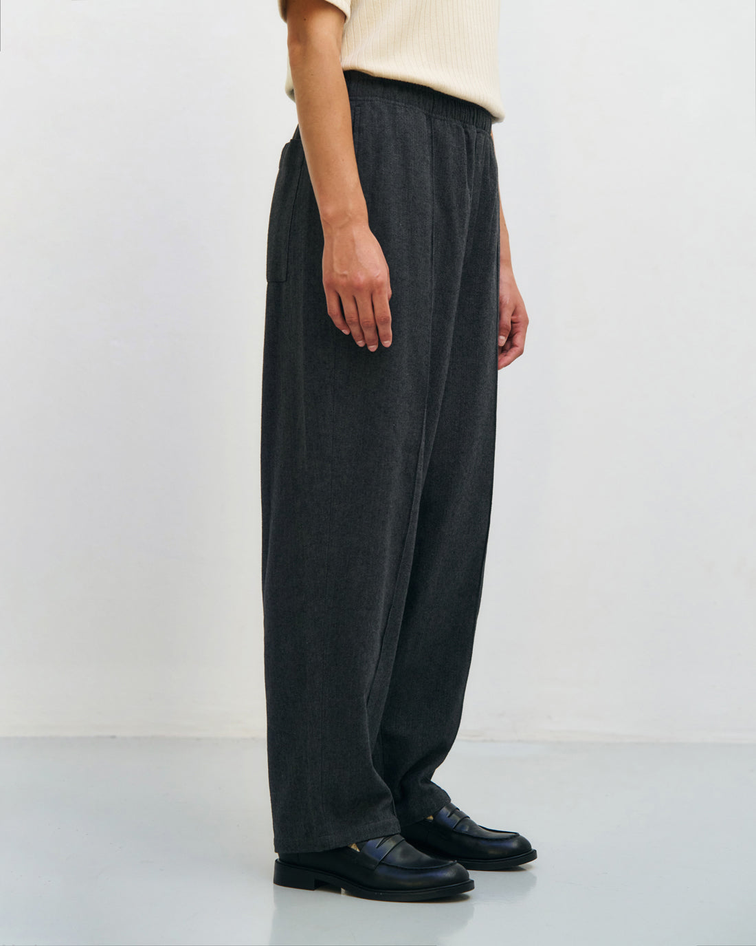 Wide pleated trousers organic cotton - herringbone grey