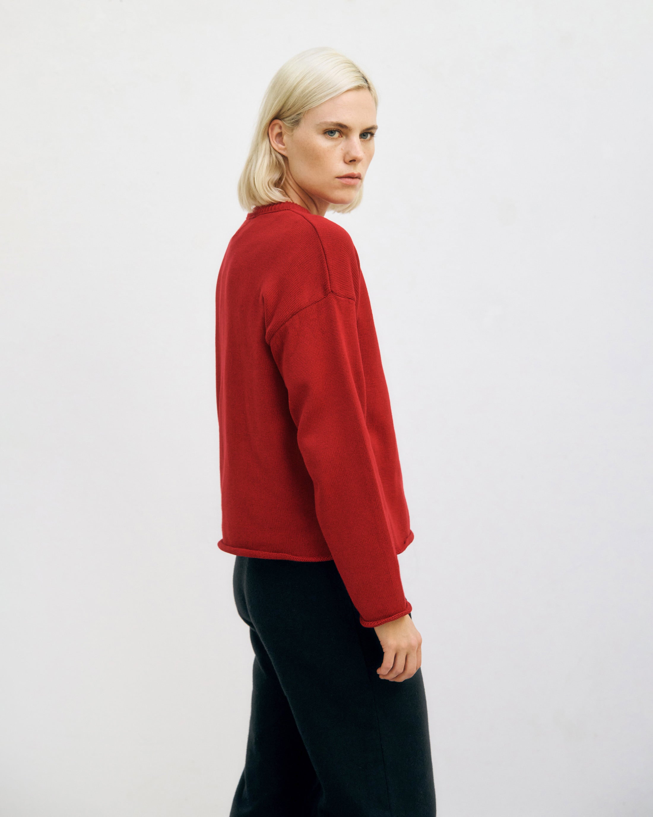Oversized knit sweater, organic cotton - Red