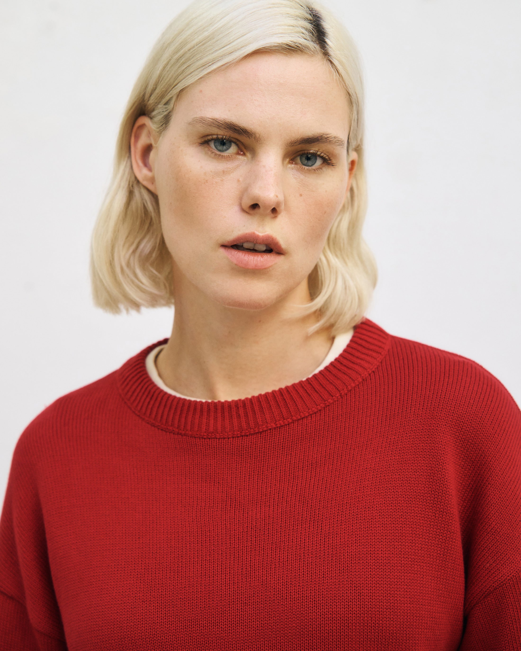 Oversized knit sweater, organic cotton - Red