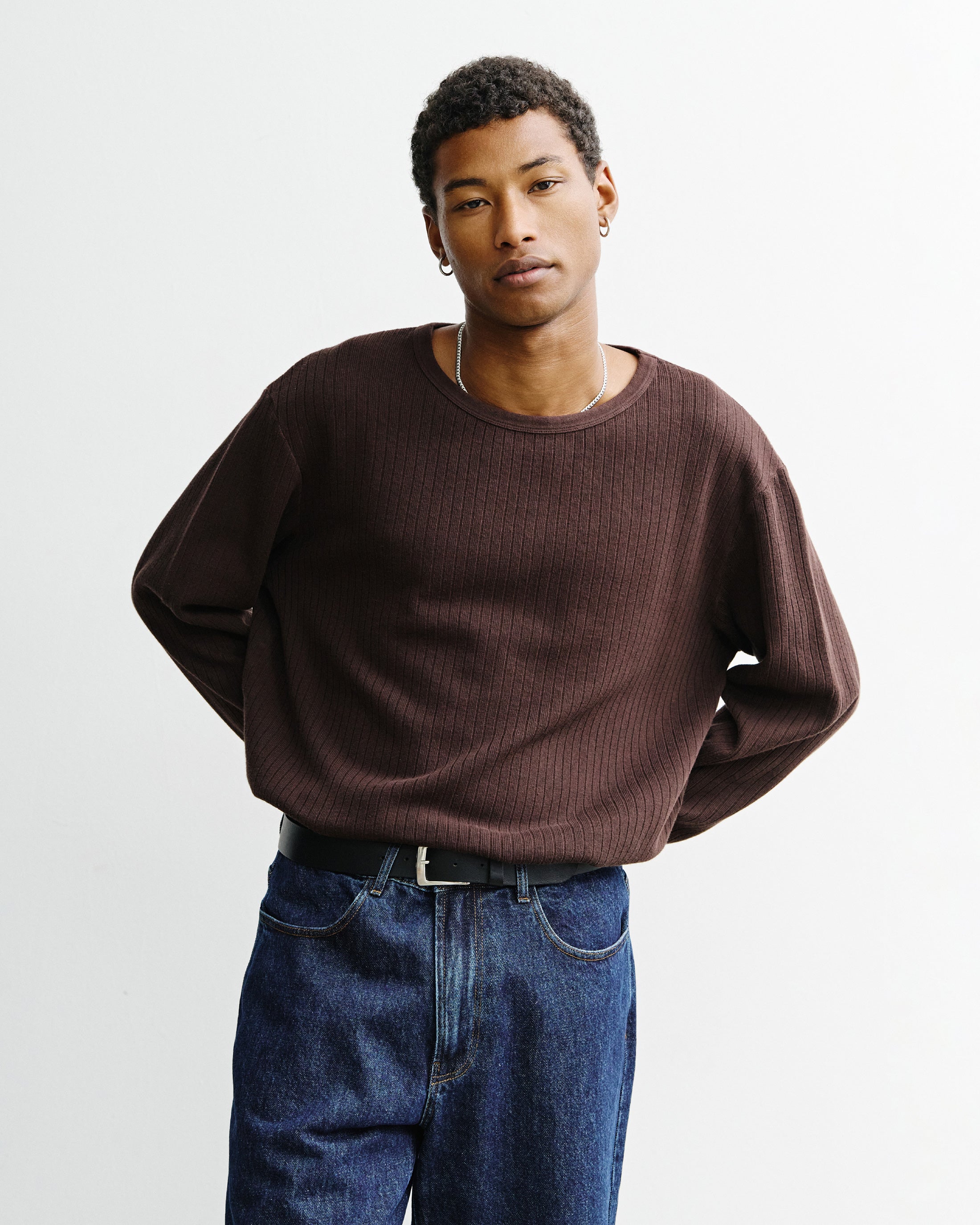 Oversized Organic Cotton Long-Sleeve - Brown