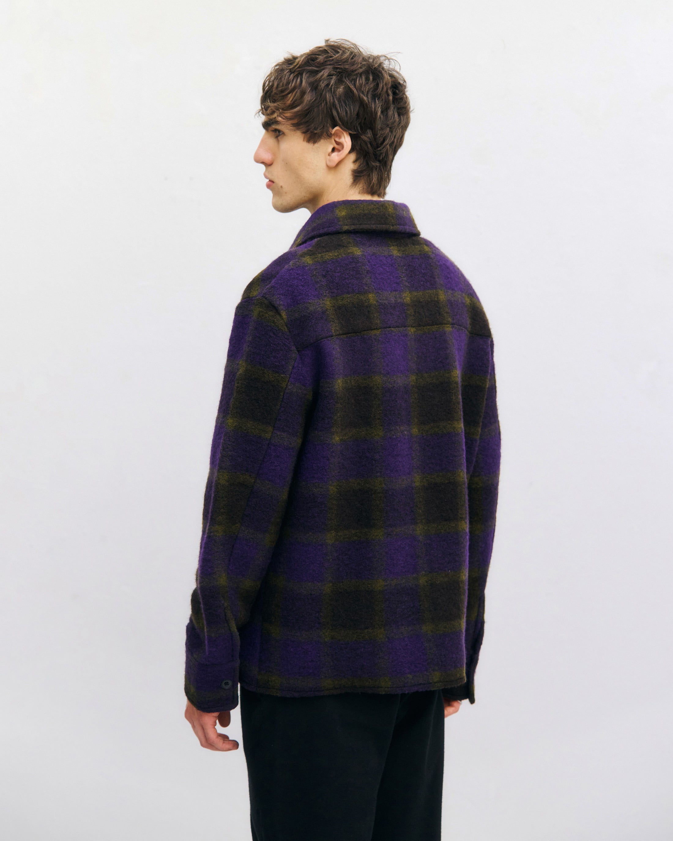 Heavyweight organic wool blend overshirt - Purple checkered