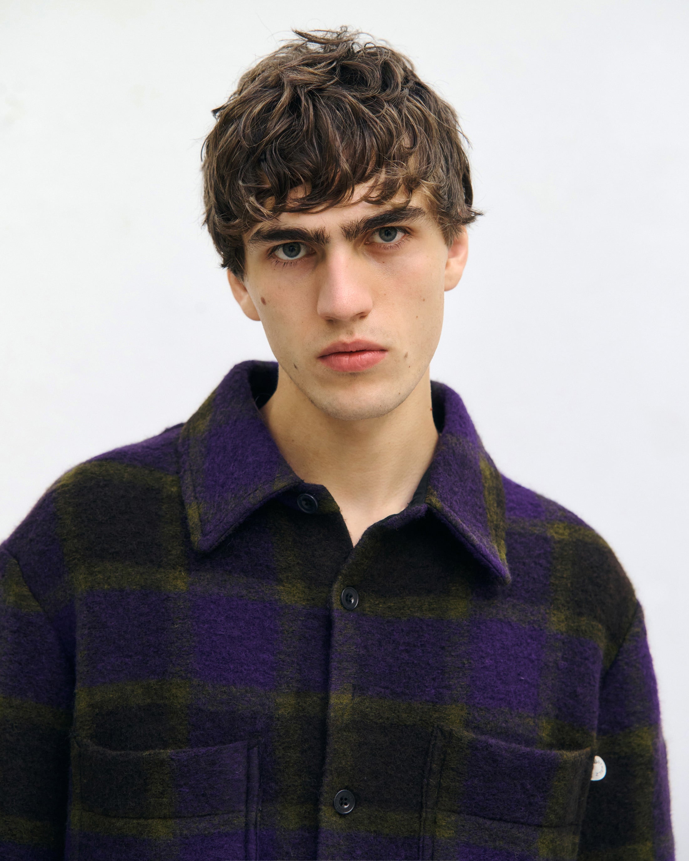 Heavyweight organic wool blend overshirt - Purple checkered