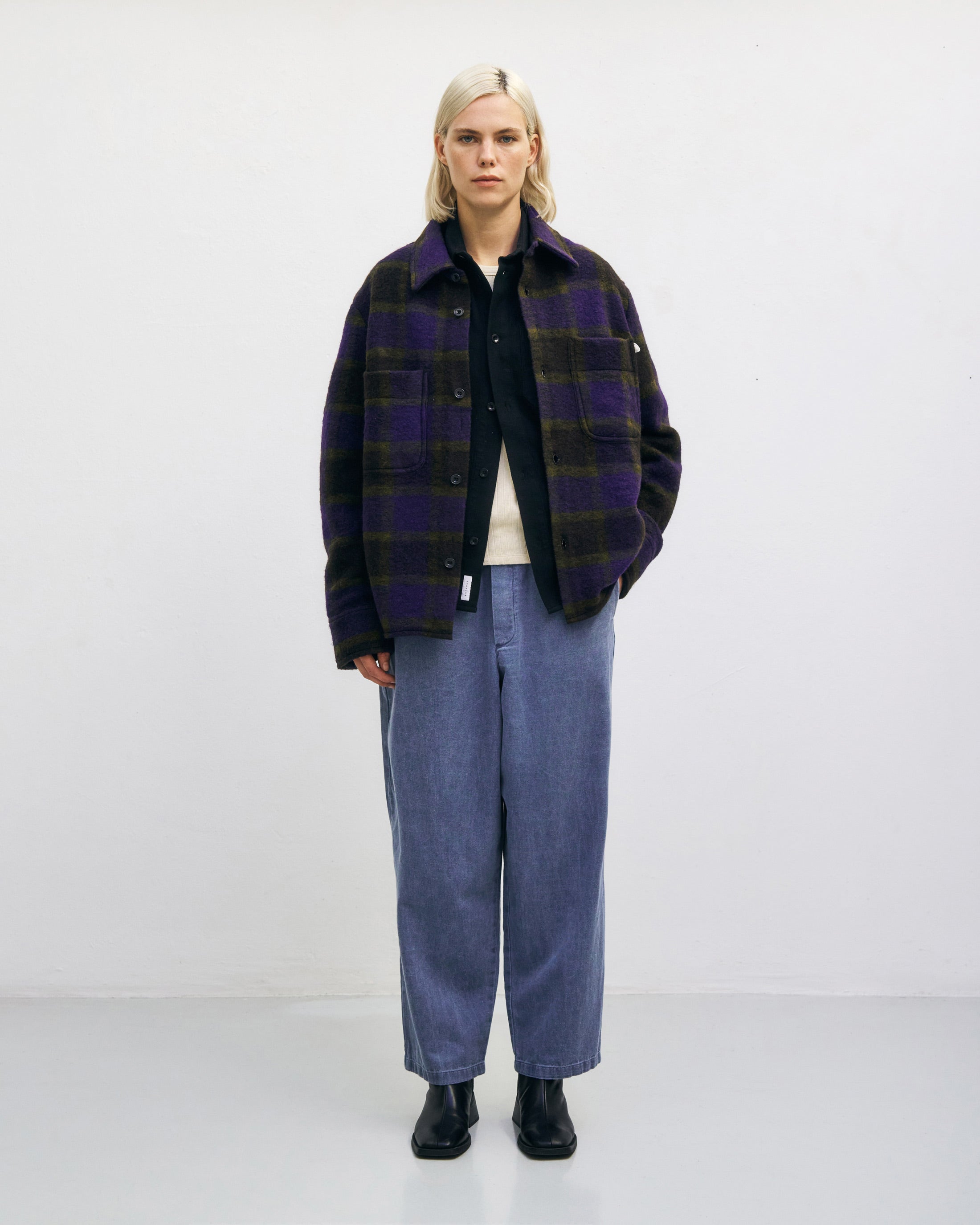 Heavyweight organic wool blend overshirt - Purple checkered