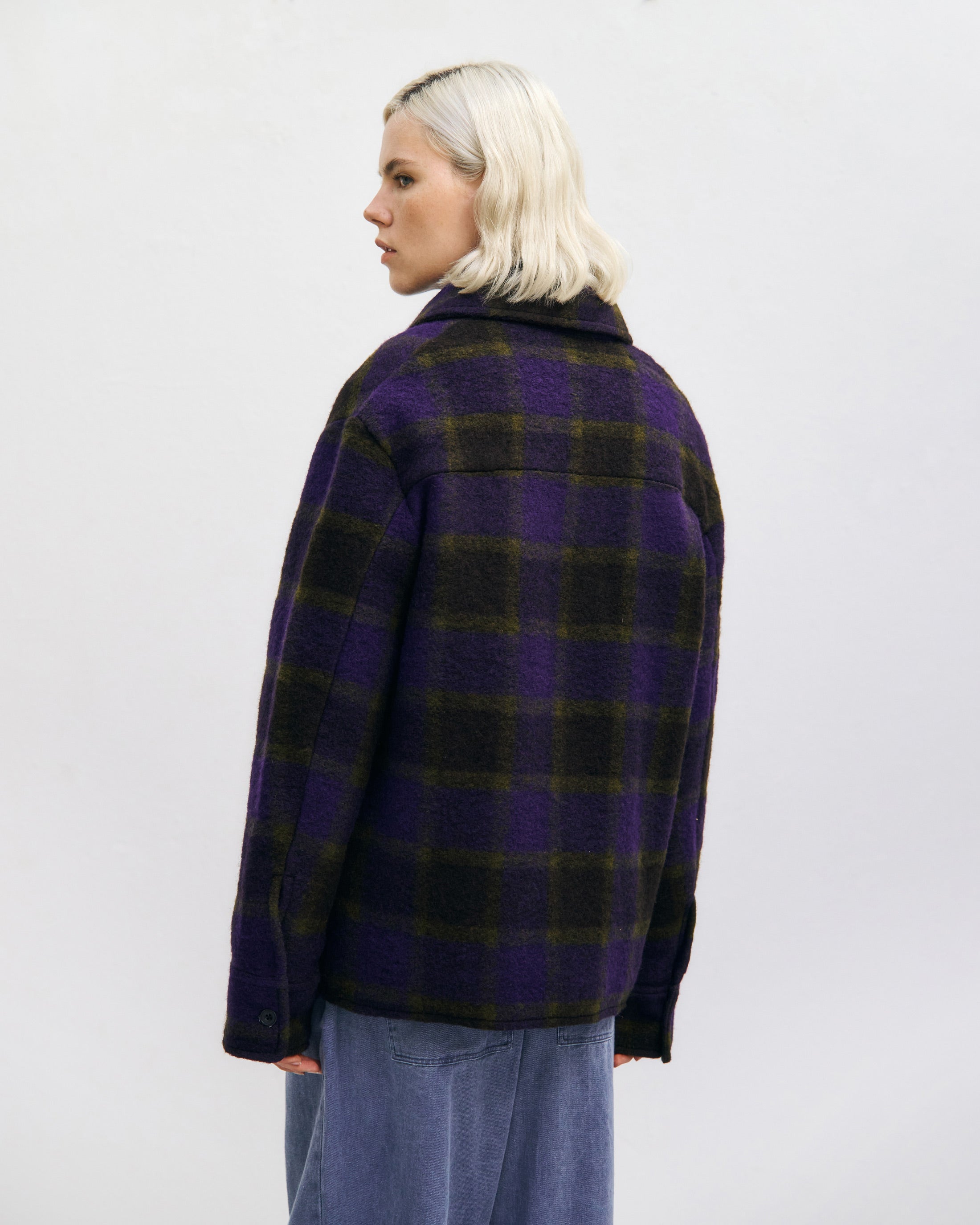 Heavyweight organic wool blend overshirt - Purple checkered