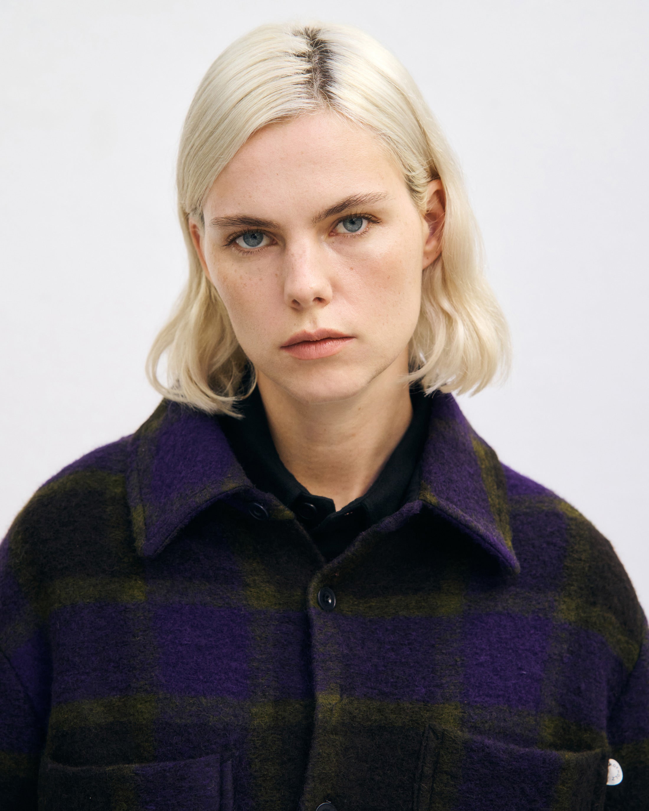 Heavyweight organic wool blend overshirt - Purple checkered