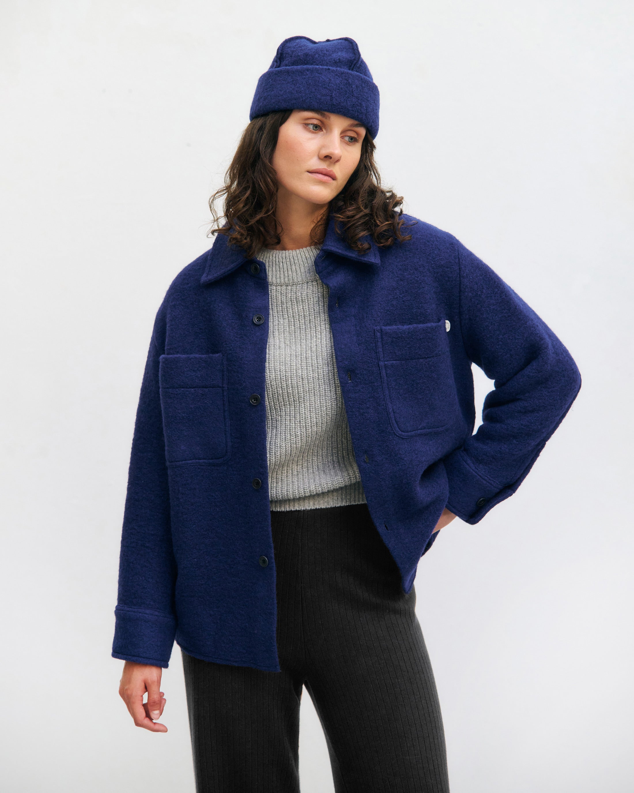 Heavyweight overshirt organic wool blend - Royal Blue