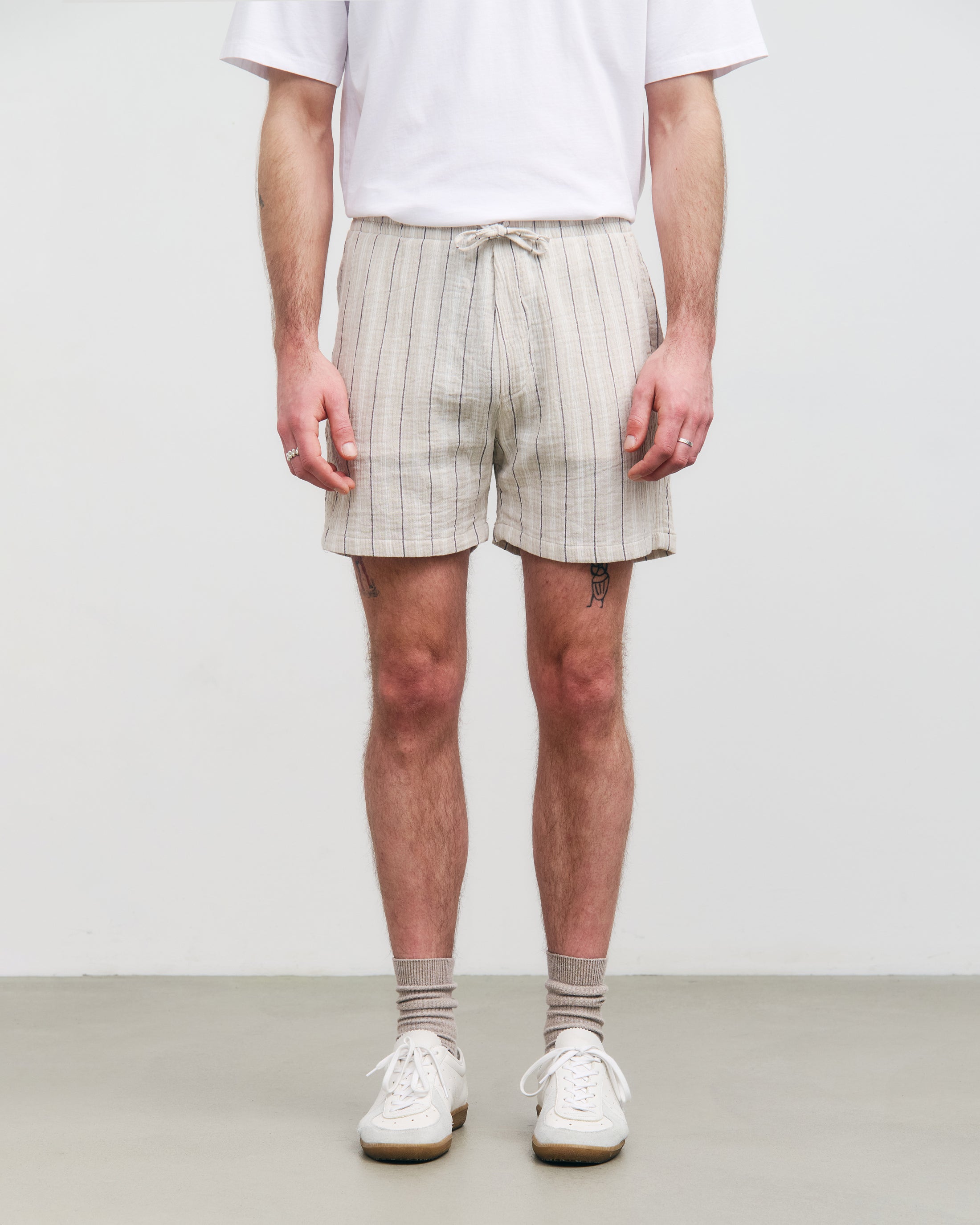 Striped Muslin Organic Cotton Shorts - Sand