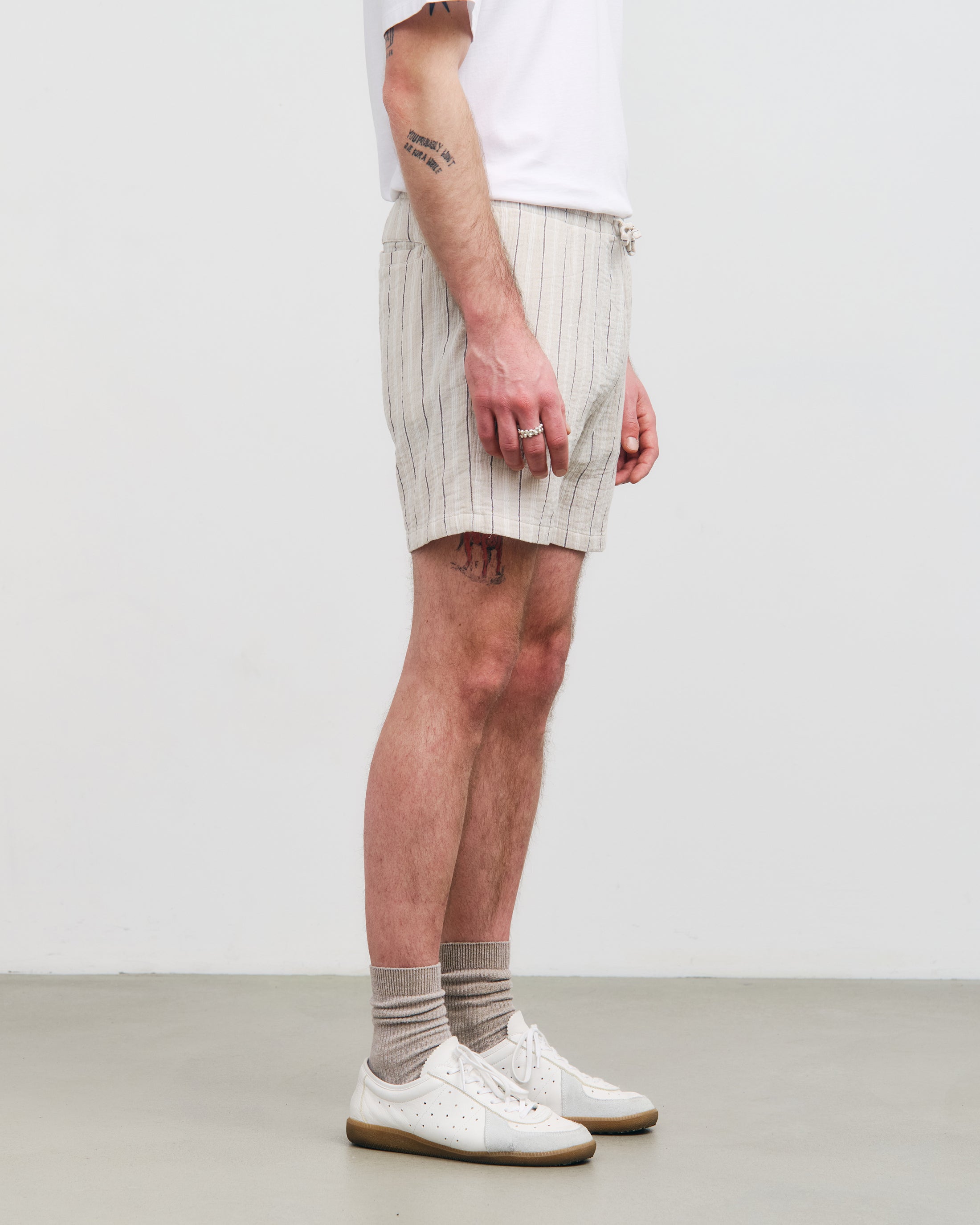 Striped Muslin Organic Cotton Shorts - Sand