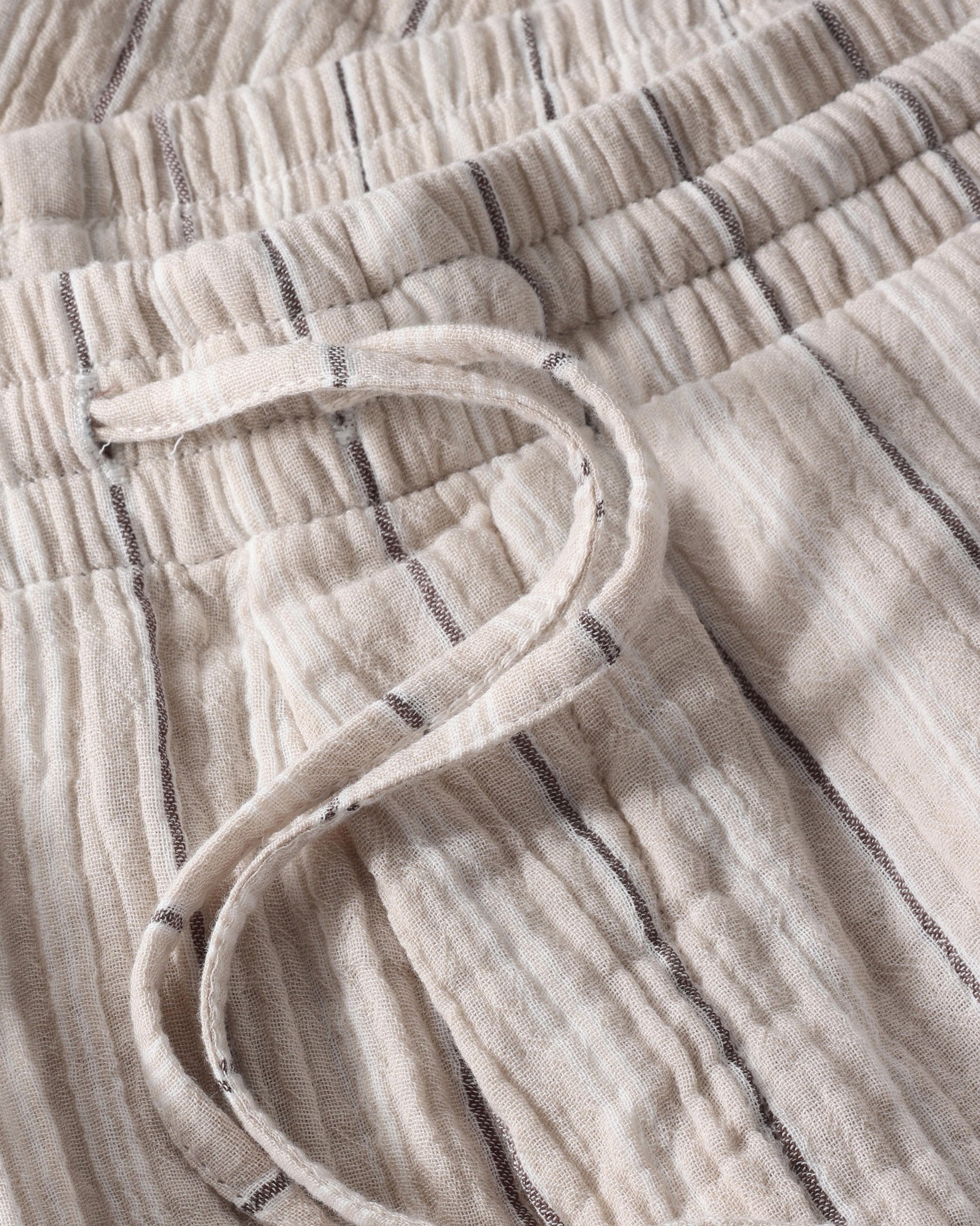 Striped Muslin Organic Cotton Shorts - Sand