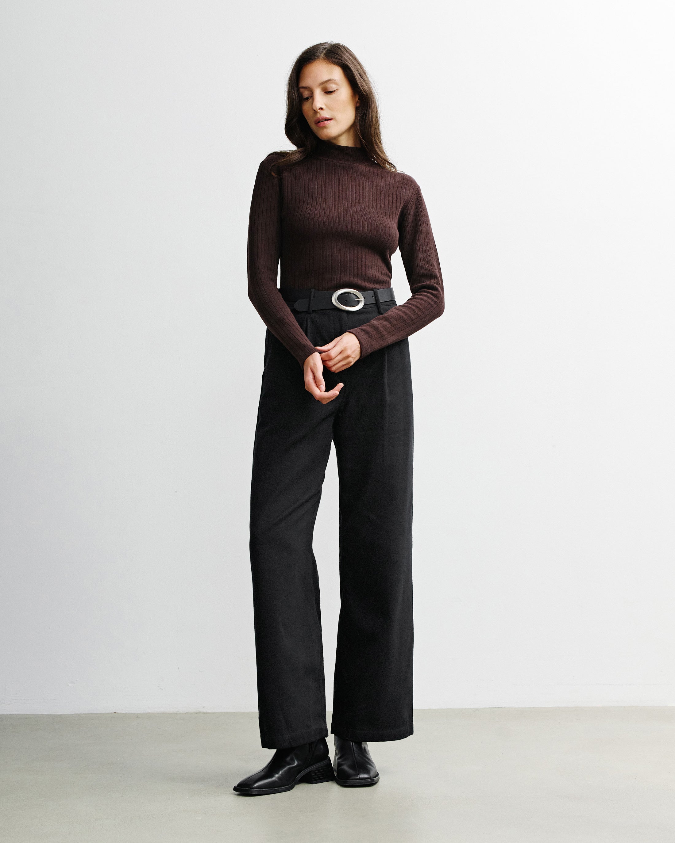 Mock Neck Long Sleeve Organic Cotton - Brown