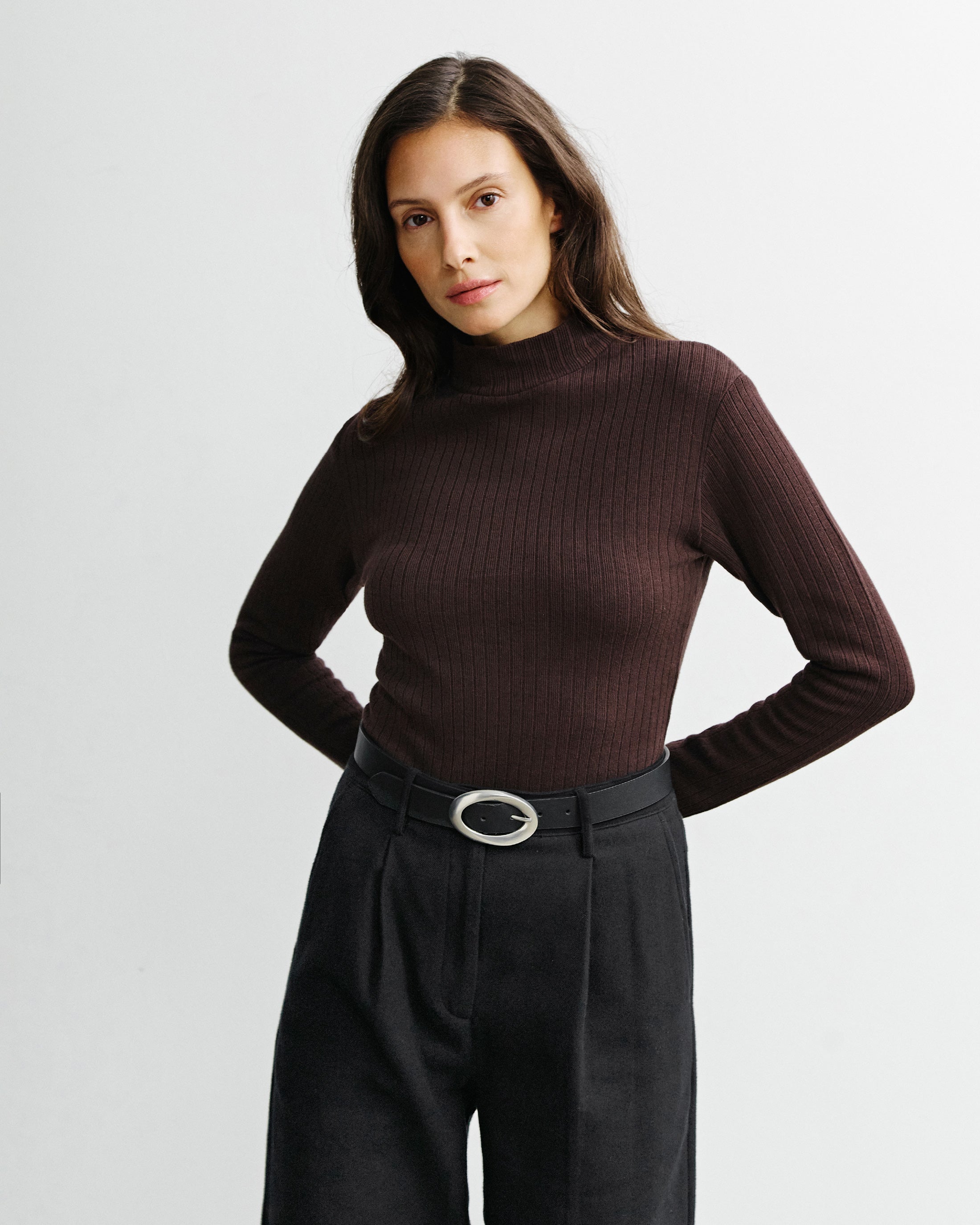 Mock Neck Long Sleeve Organic Cotton - Brown