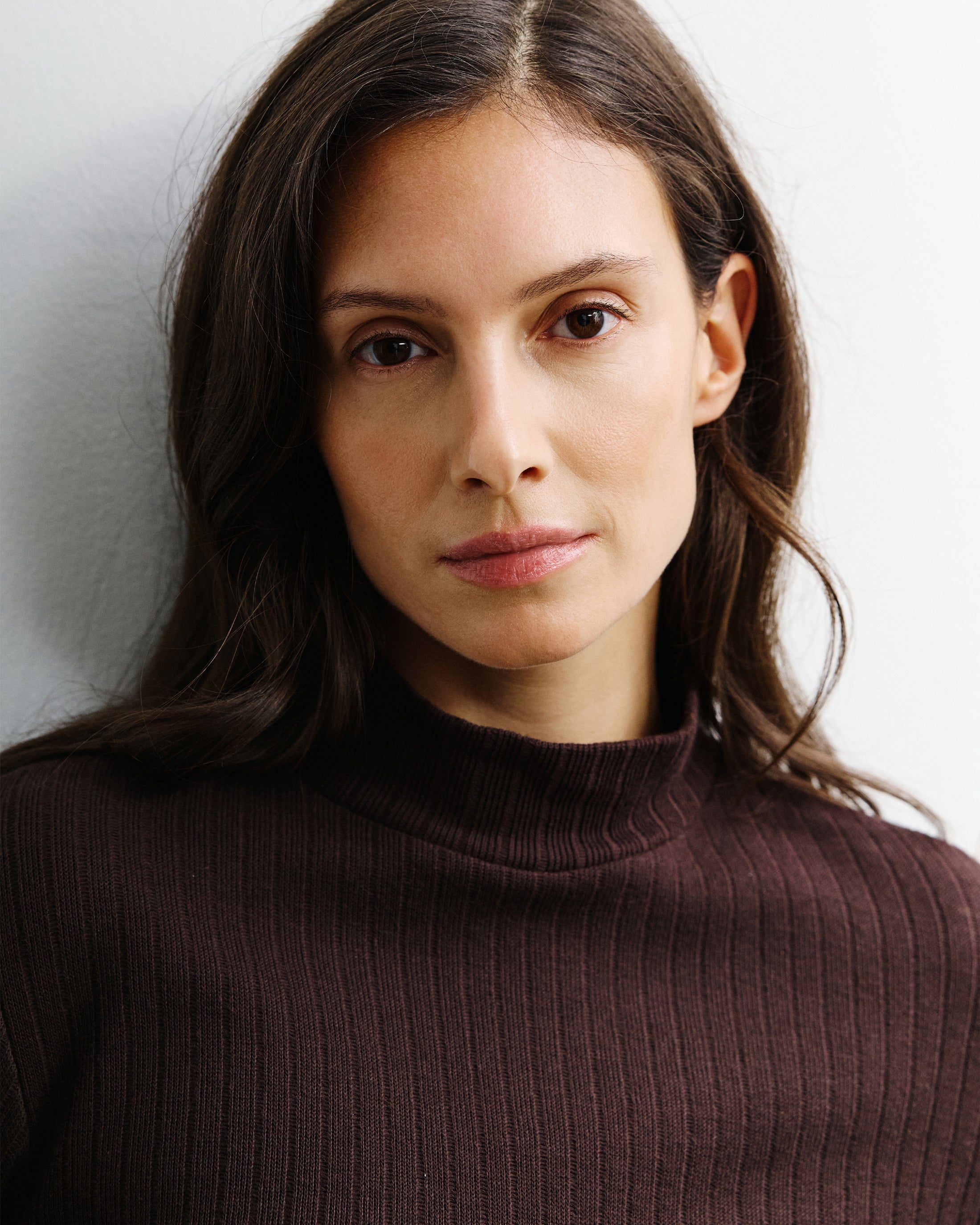 Mock Neck Long Sleeve Organic Cotton - Brown