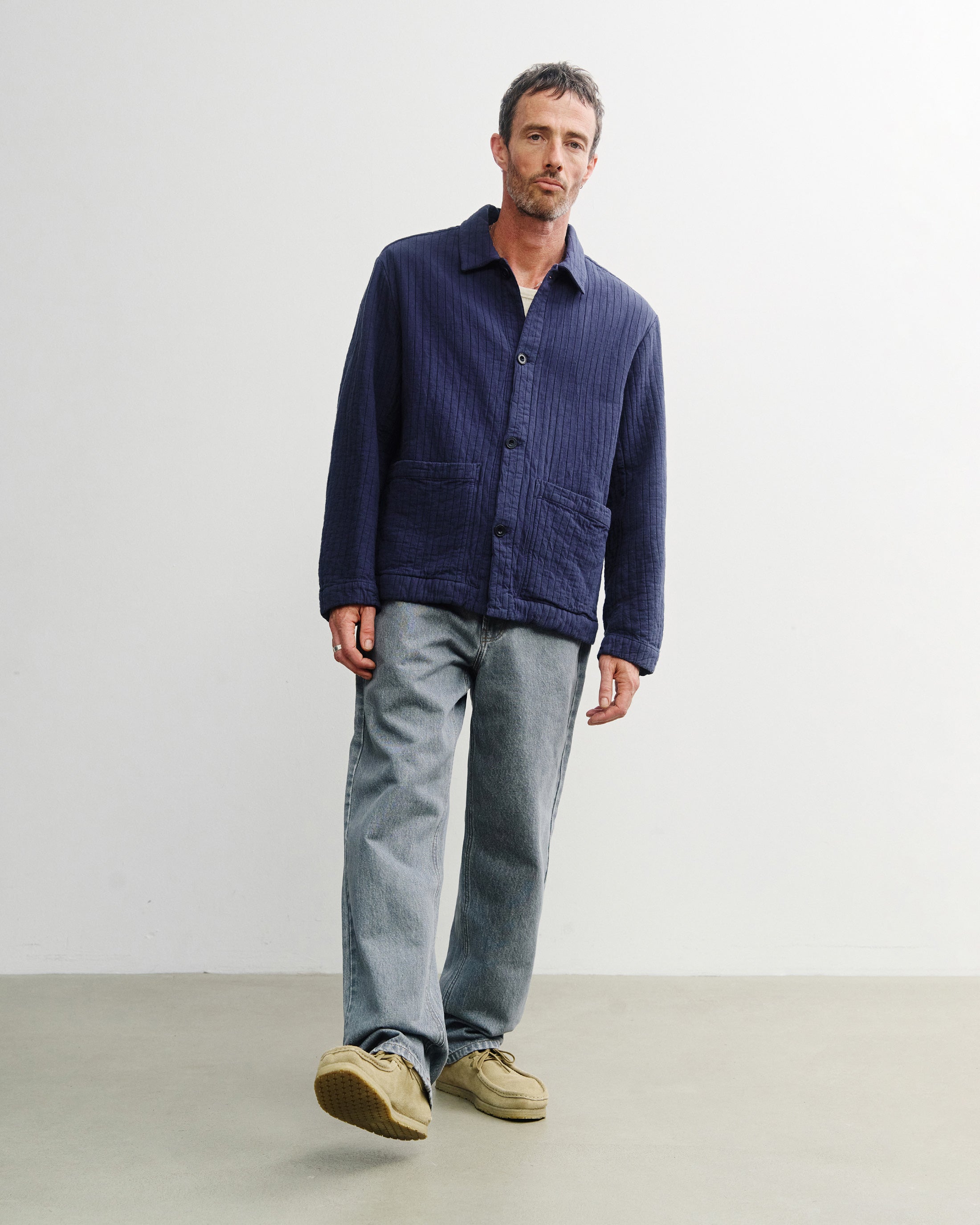 Ribbed Workwear Jacket Organic Cotton - Blue