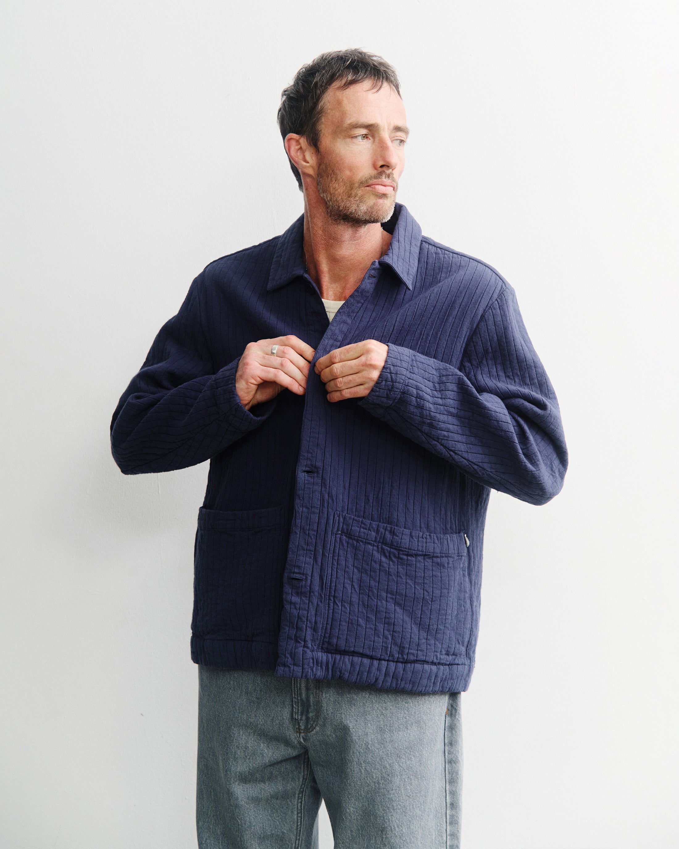 Ribbed Workwear Jacket Organic Cotton - Blue
