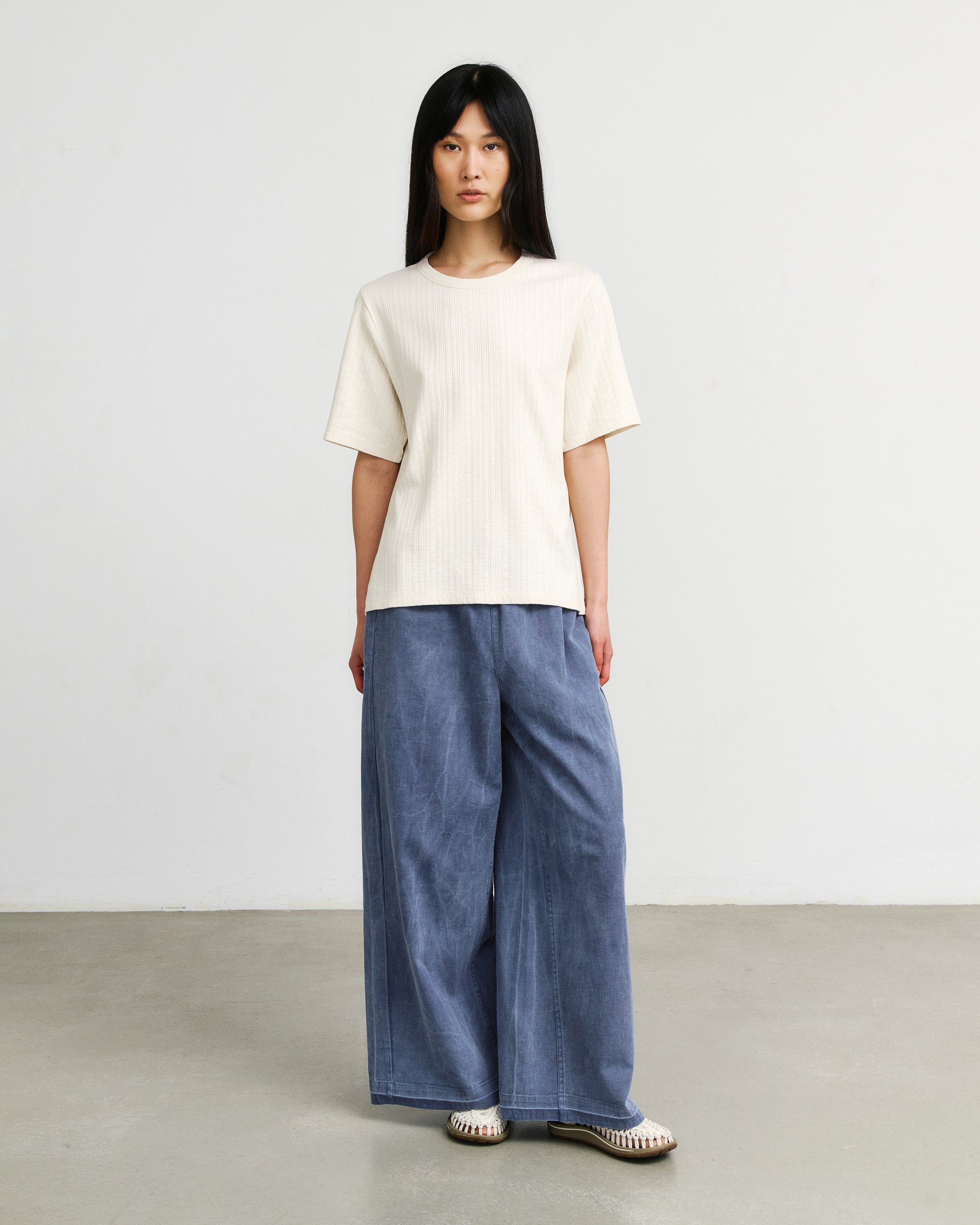 Geripptes T-Shirt Bio Baumwolle - Creme