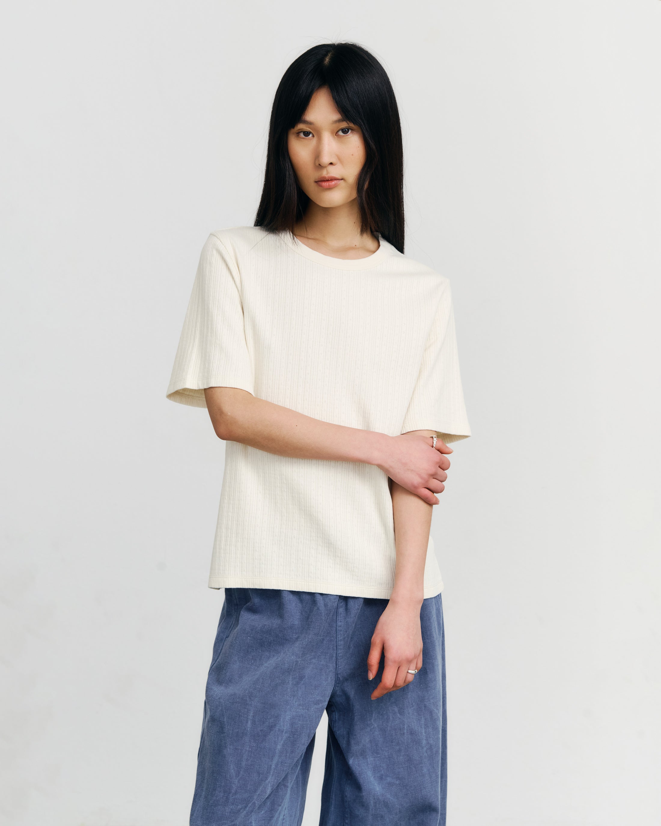 Geripptes T-Shirt Bio Baumwolle - Creme