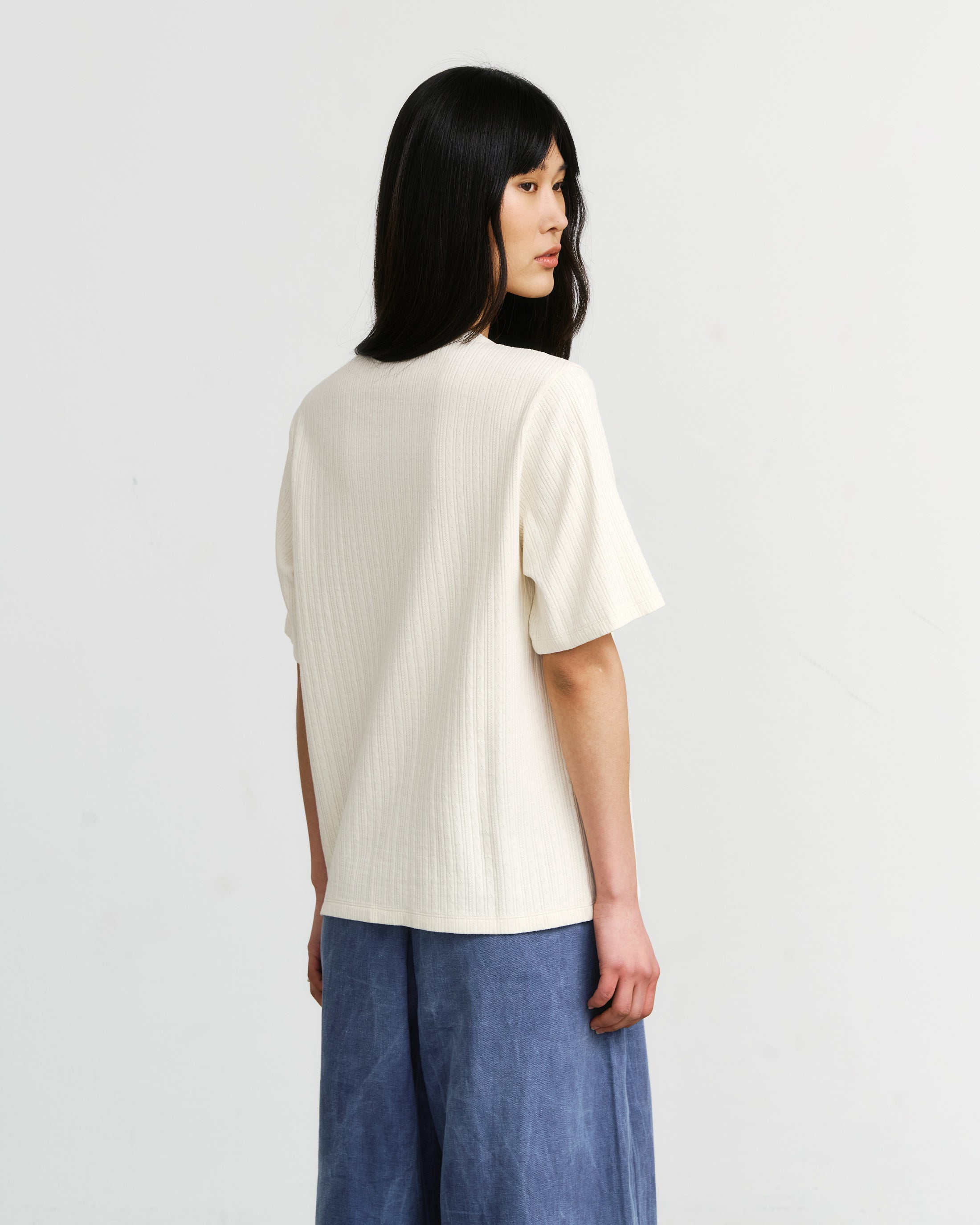 Geripptes T-Shirt Bio Baumwolle - Creme