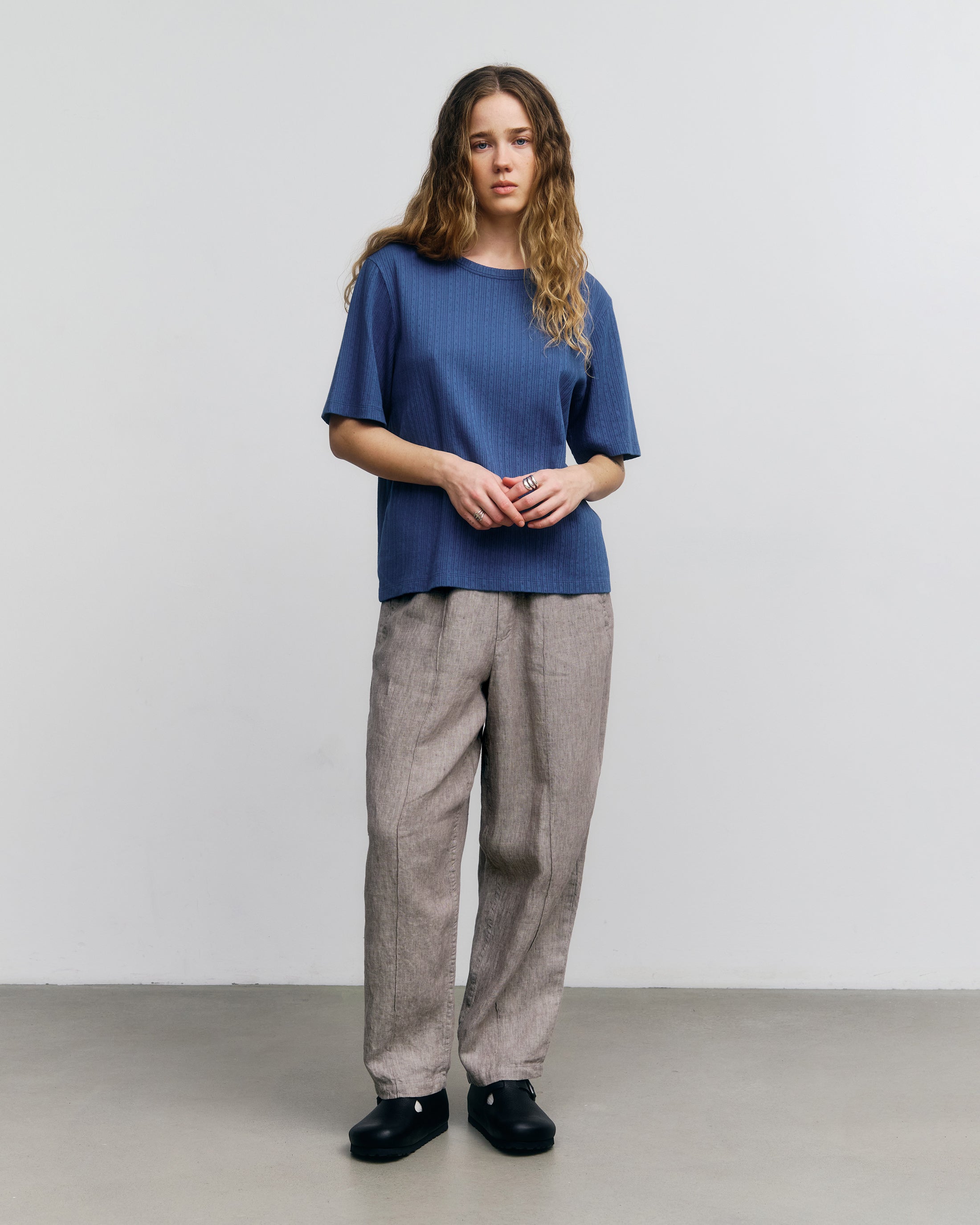 Geripptes T-Shirt Bio Baumwolle - Blau