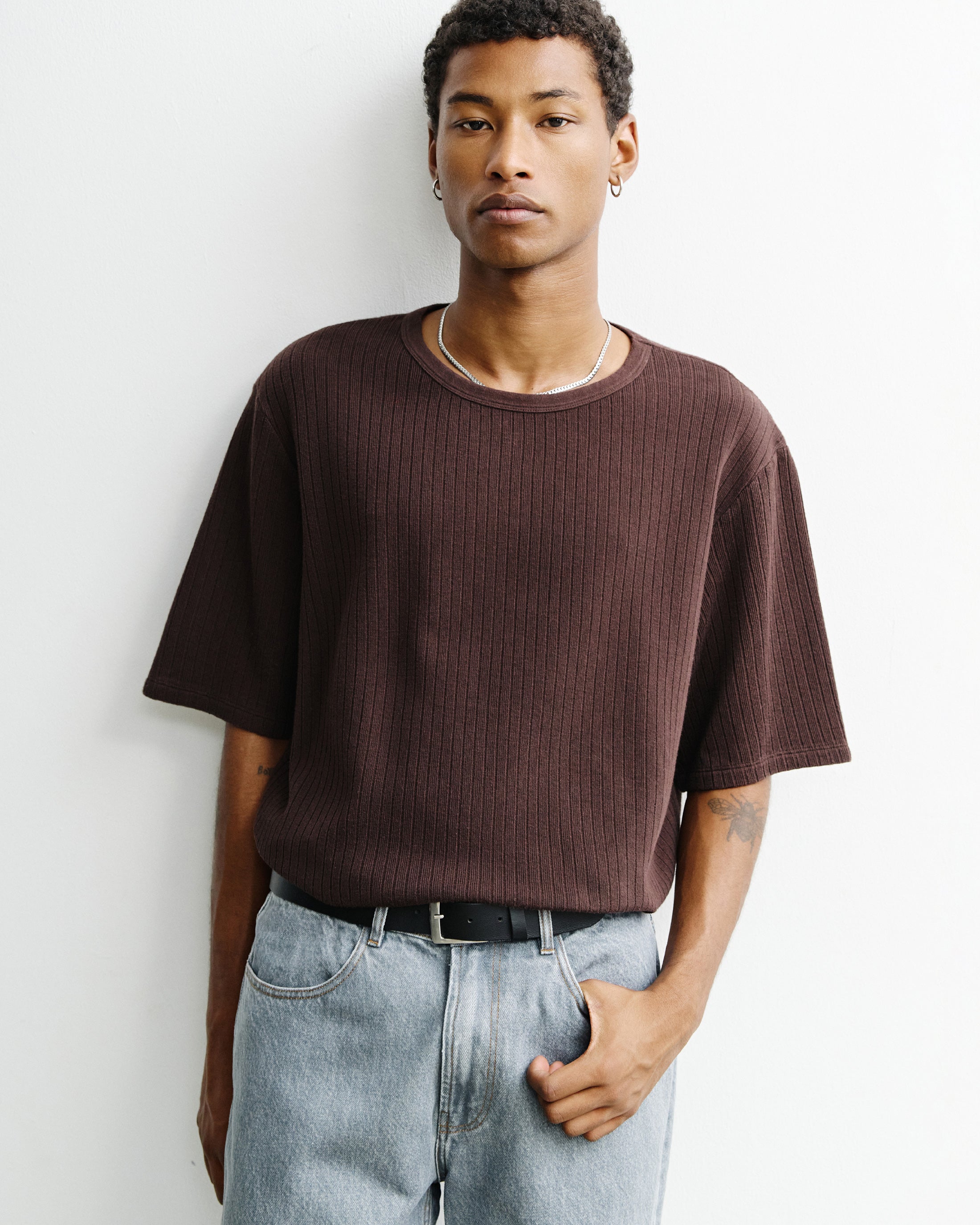Ribbed T-Shirt Organic Cotton - Brown