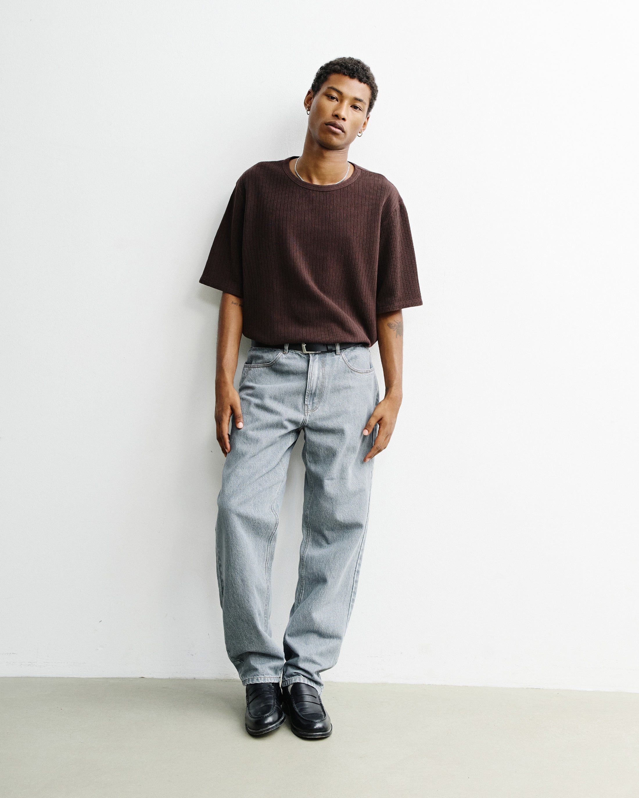 Ribbed T-Shirt Organic Cotton - Brown