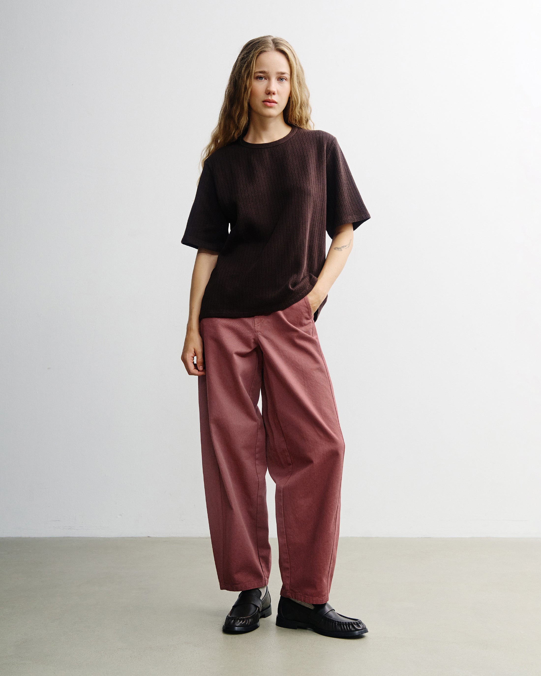 Ribbed T-Shirt Organic Cotton - Brown