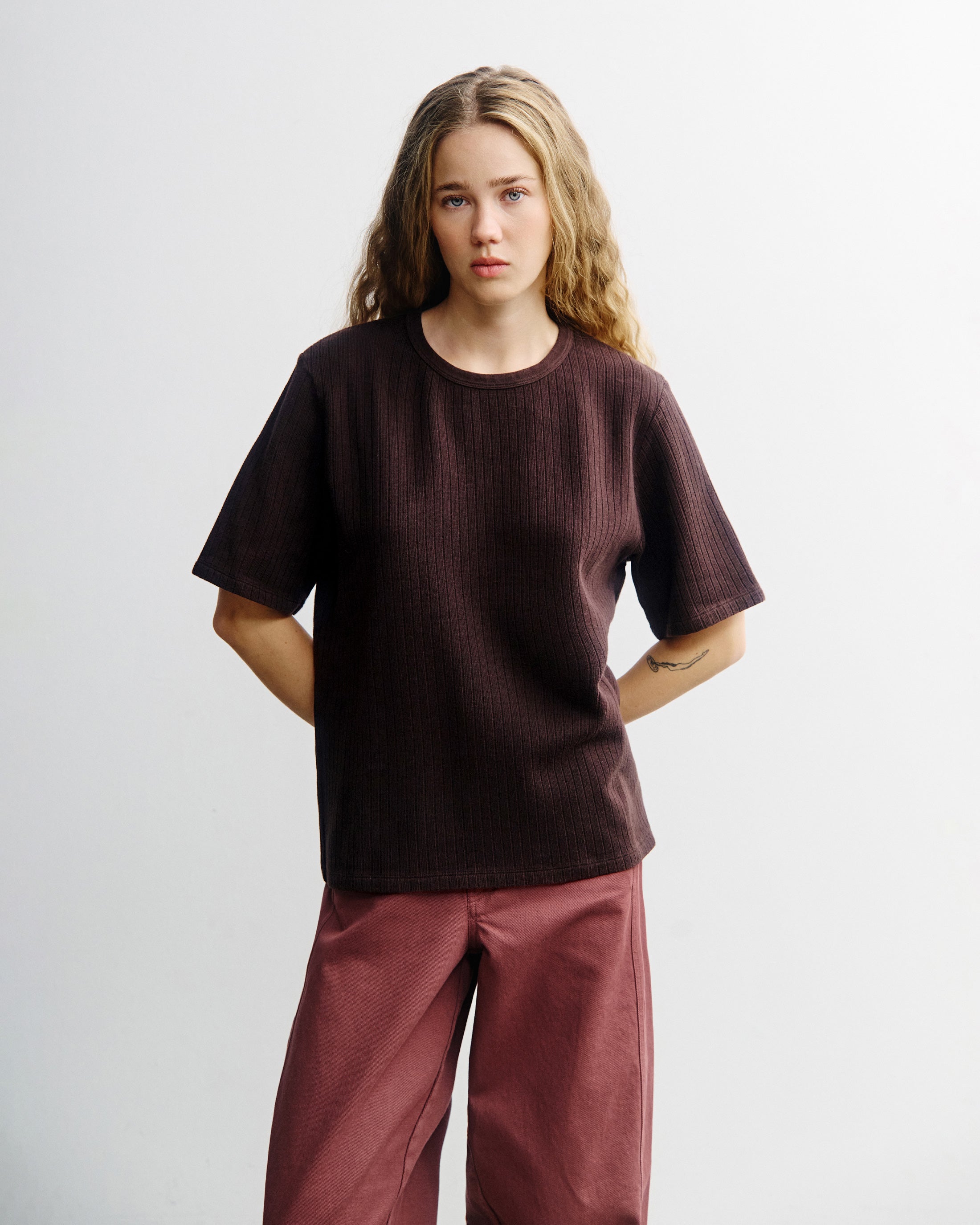 Ribbed T-Shirt Organic Cotton - Brown