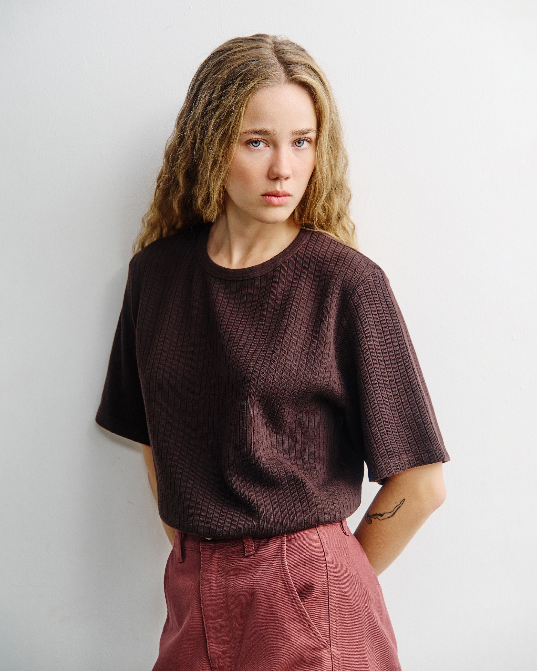 Ribbed T-Shirt Organic Cotton - Brown