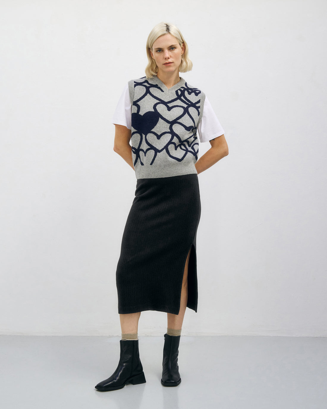 Ribbed midi skirt - Black