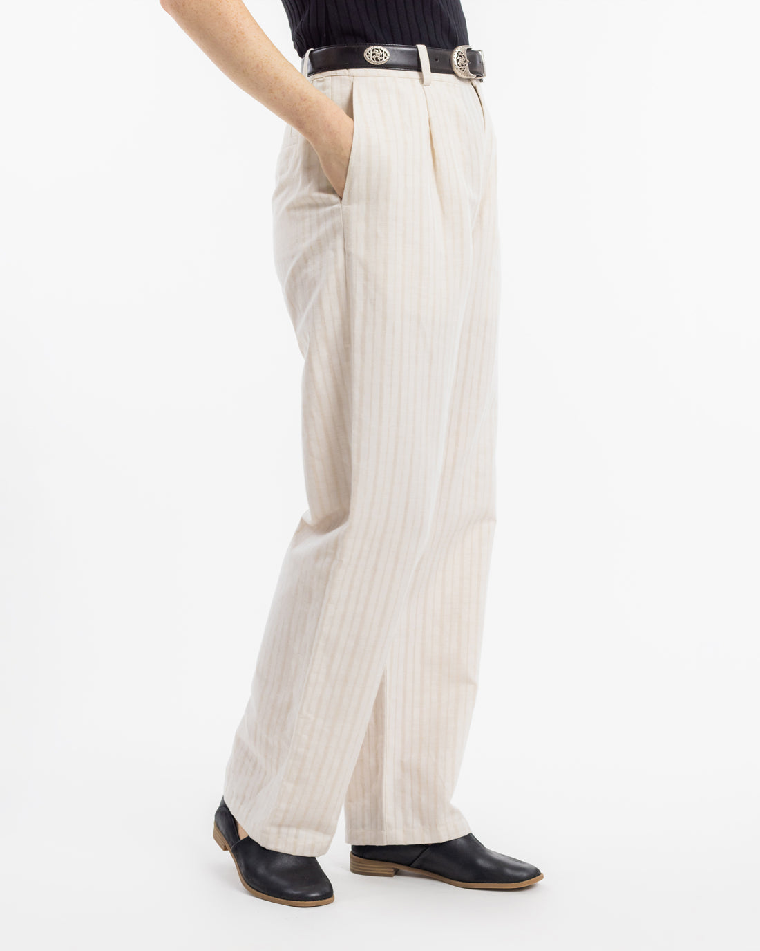 High-waisted trousers, linen blend - Cream