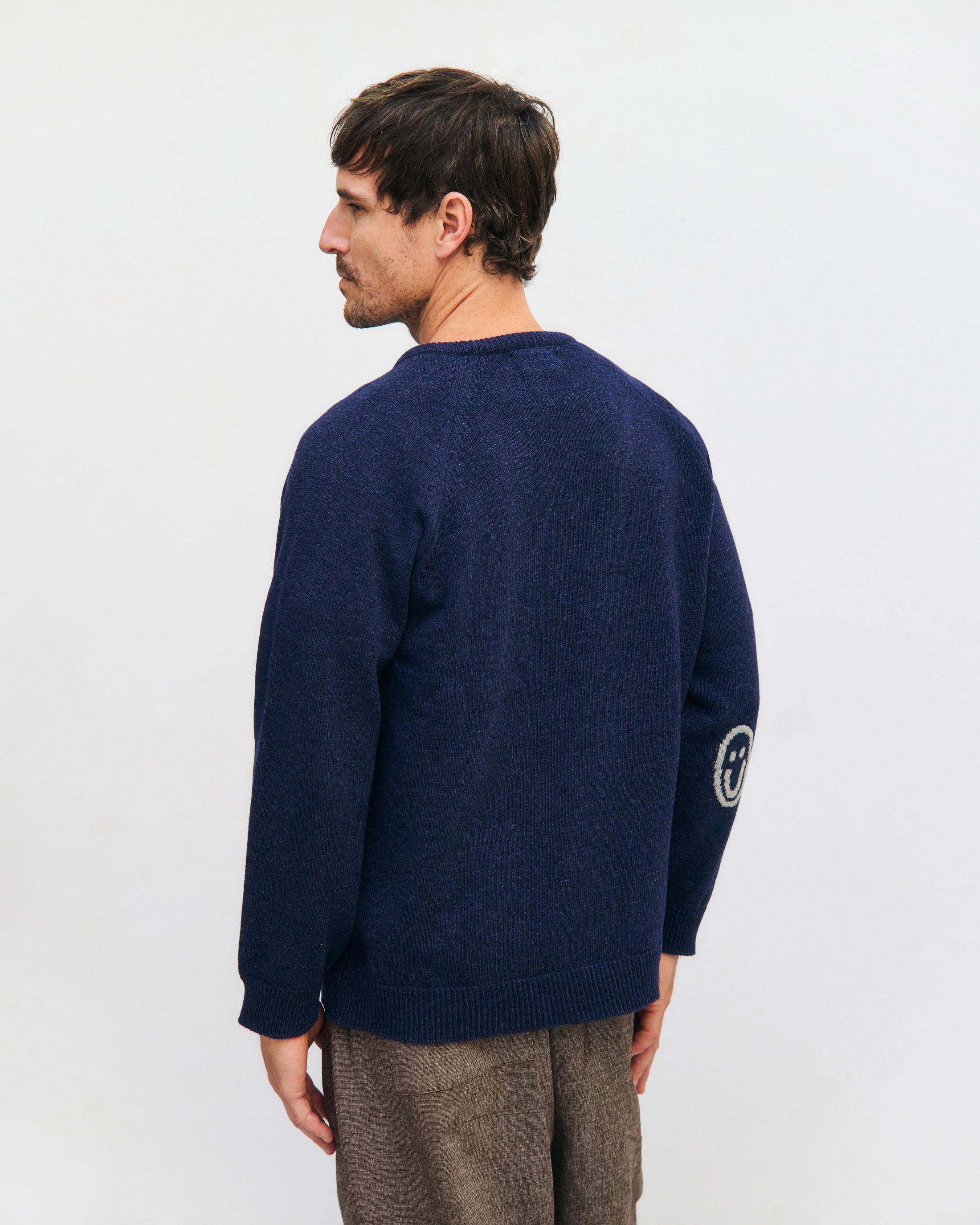 Smiling Knit Sweater Recycled Wool - Dark Blue