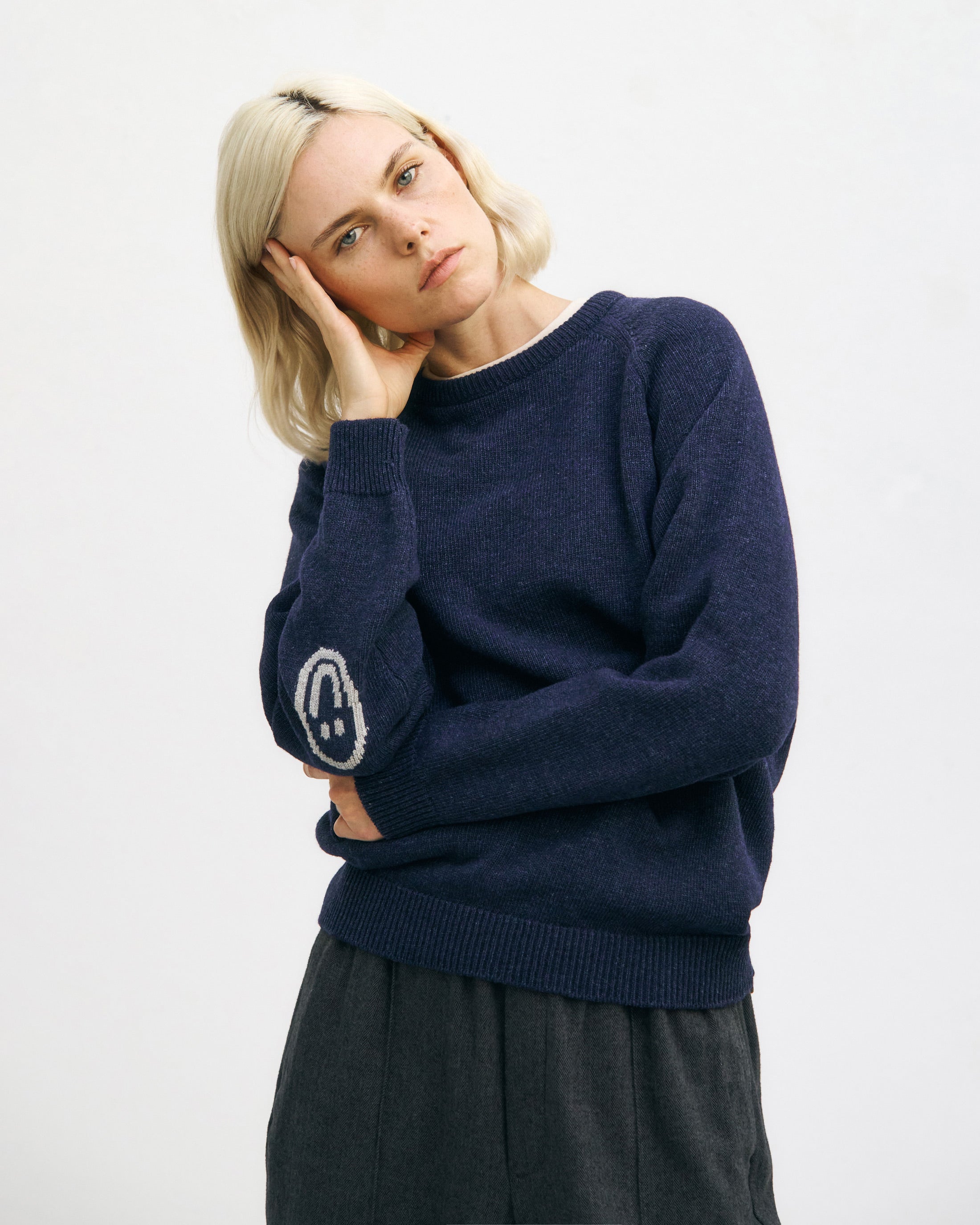 Smiling Knit Sweater Recycled Wool - Dark Blue