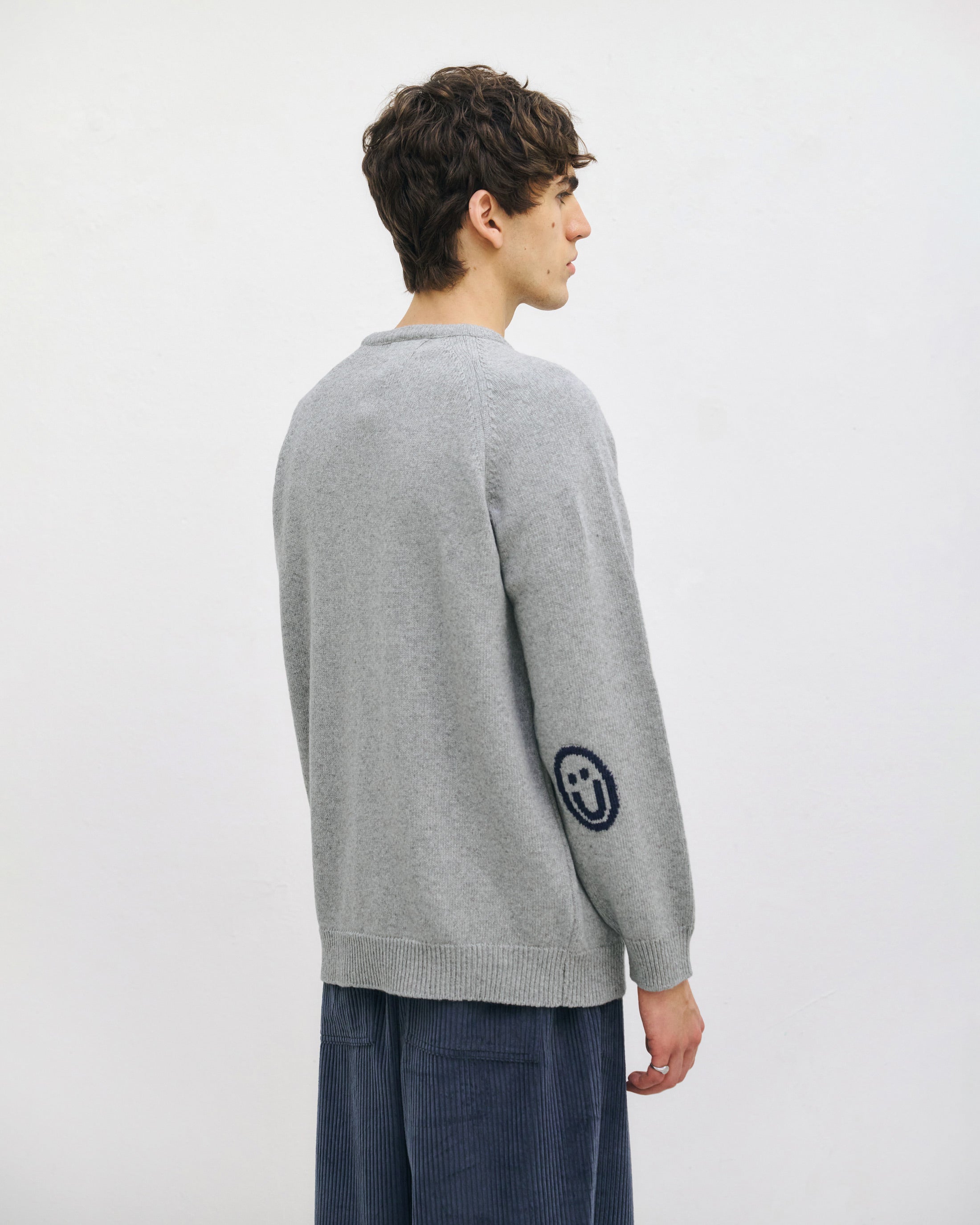 Smiling Knit Sweater Recycled Wool - Light Grey