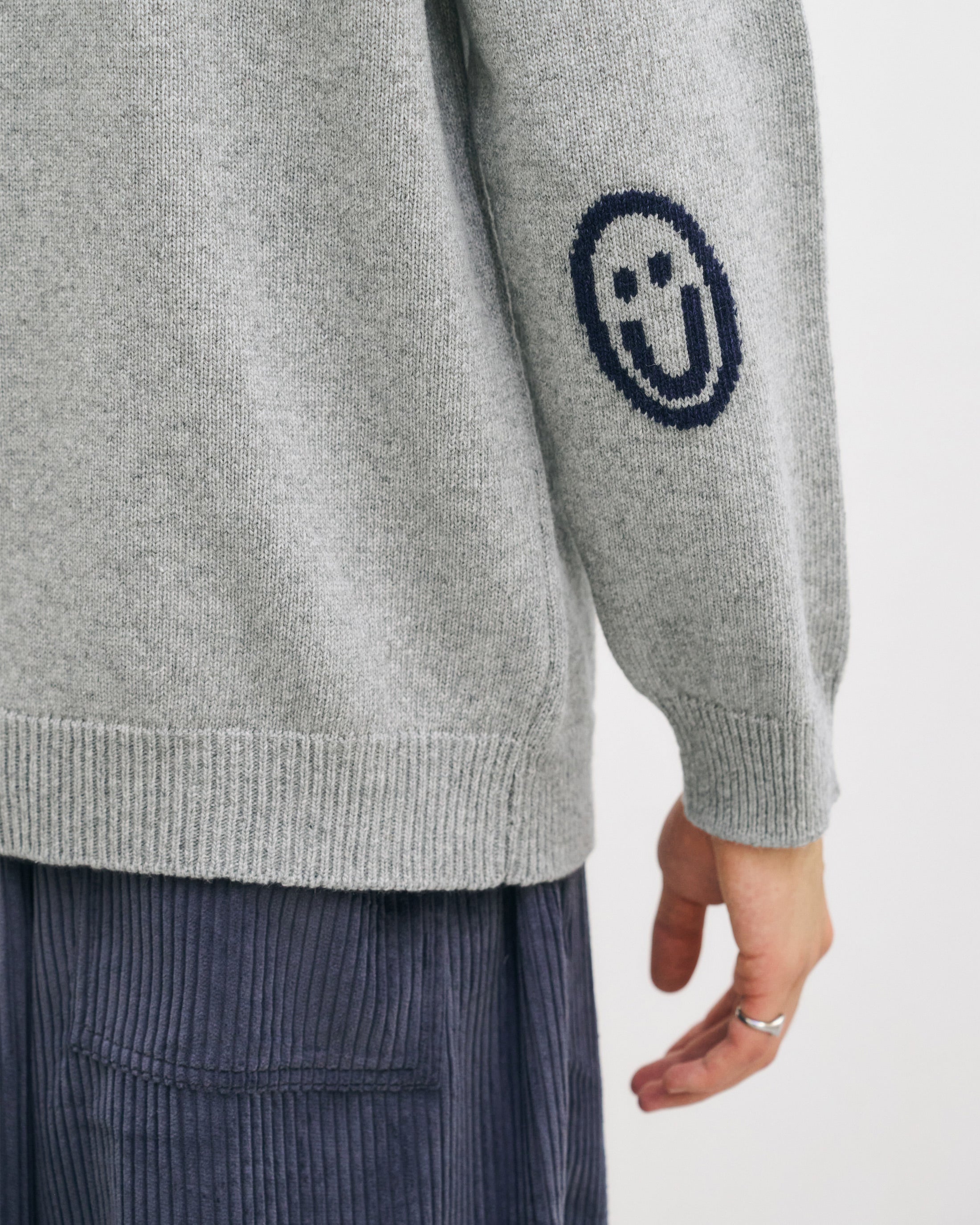 Smiling Knit Sweater Recycled Wool - Light Grey
