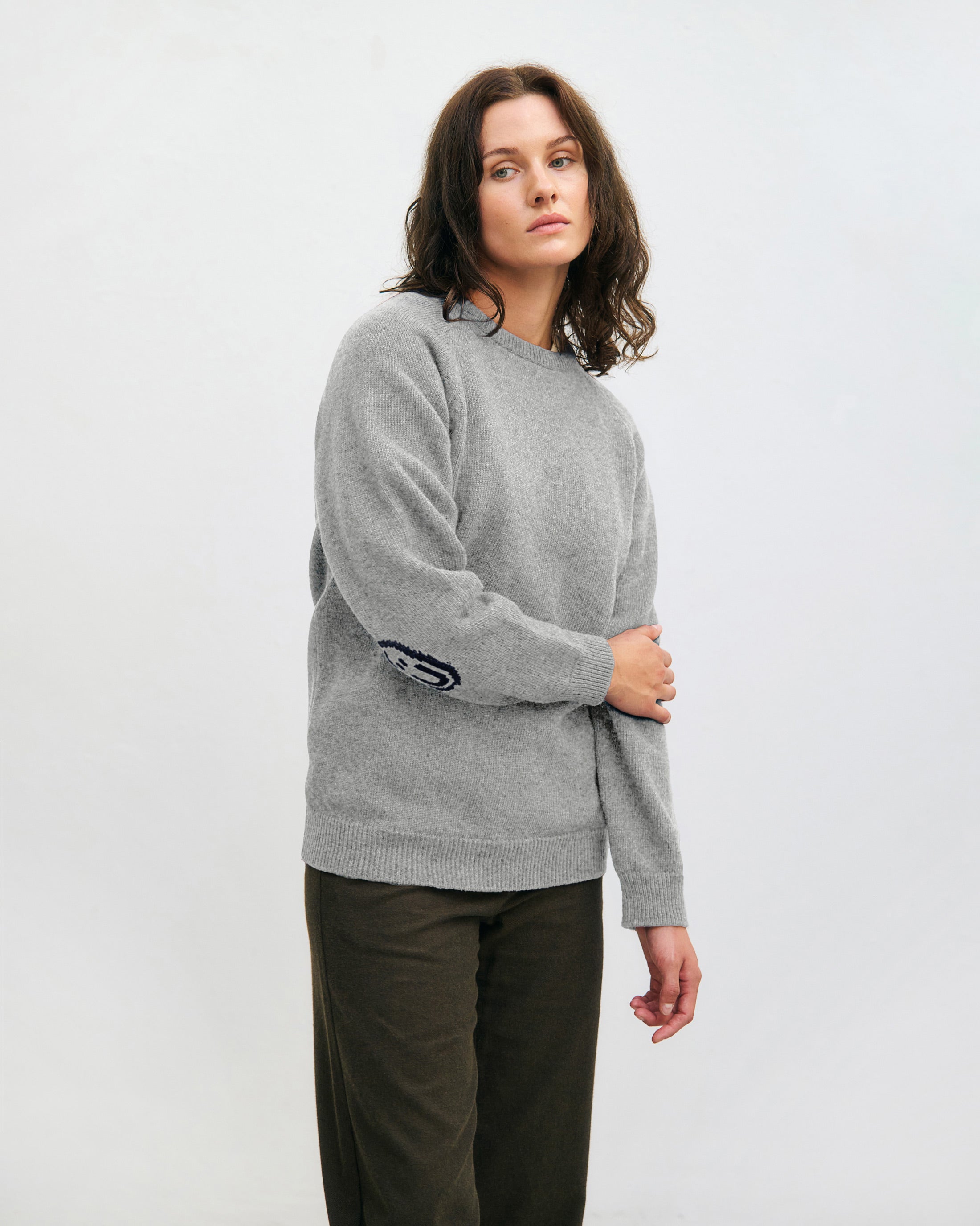 Smiling Knit Sweater Recycled Wool - Light Grey