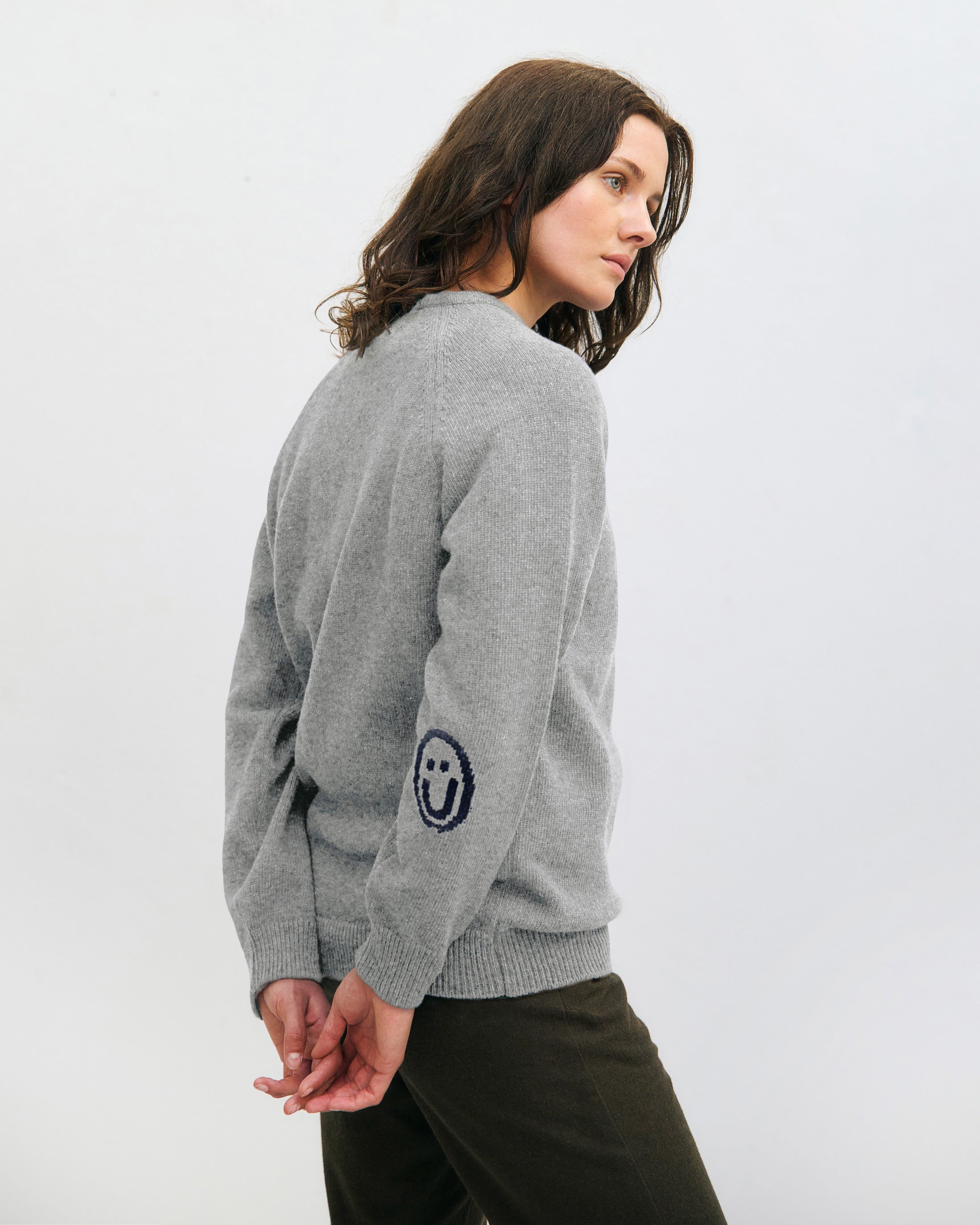 Smiling Knit Sweater Recycled Wool - Light Grey