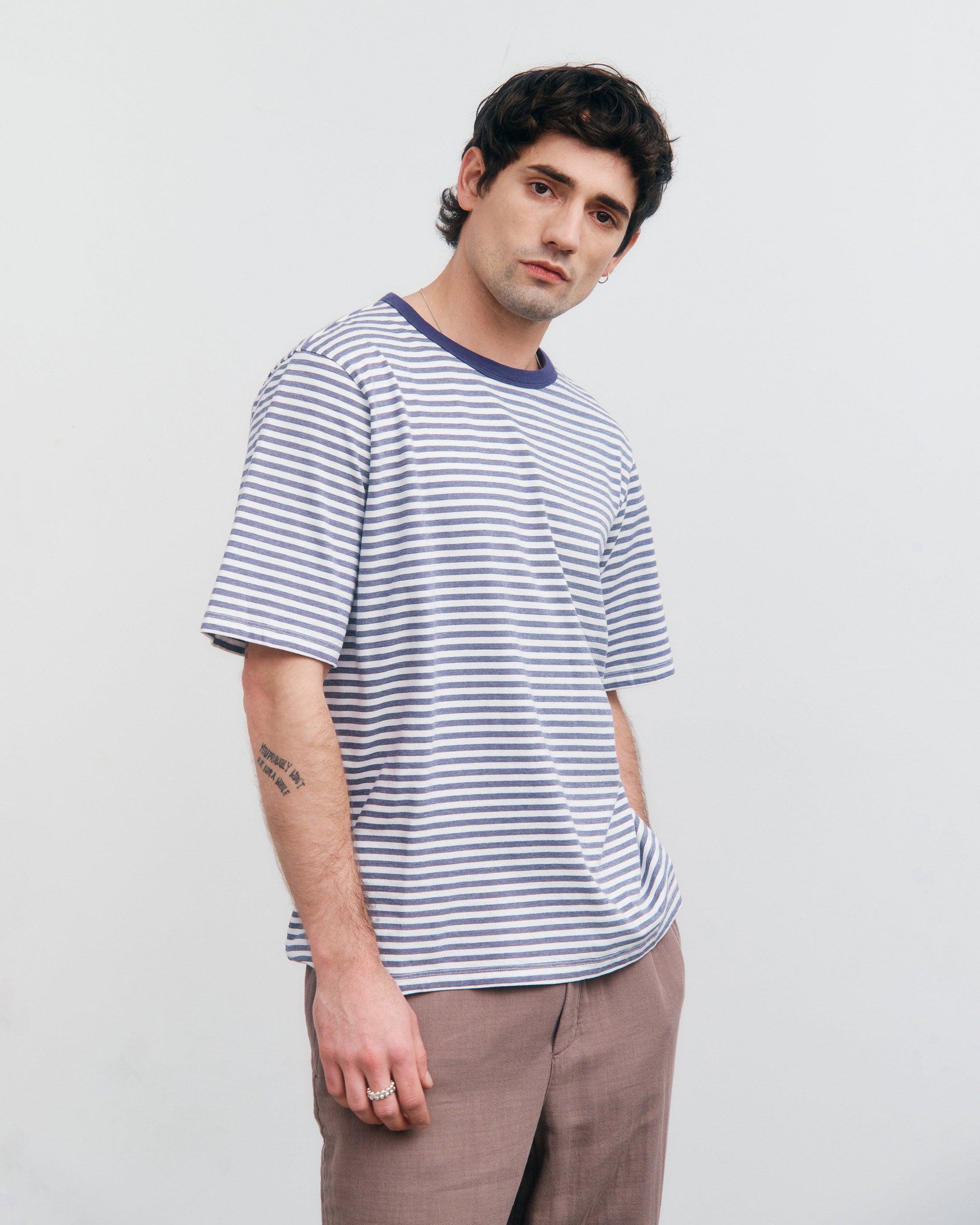 Striped T-shirt, organic cotton - blue