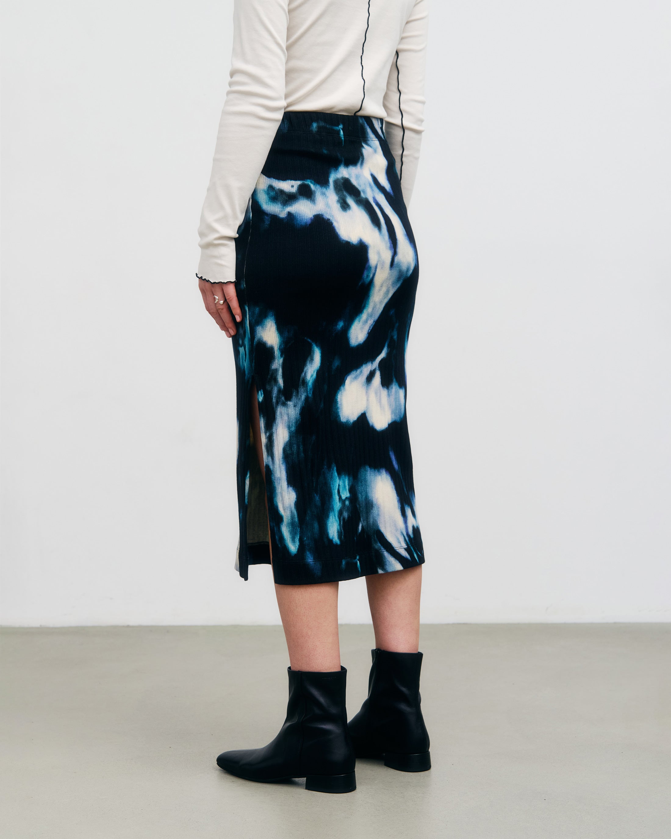 Ribbed Organic Cotton Midi Skirt - Tie Dye