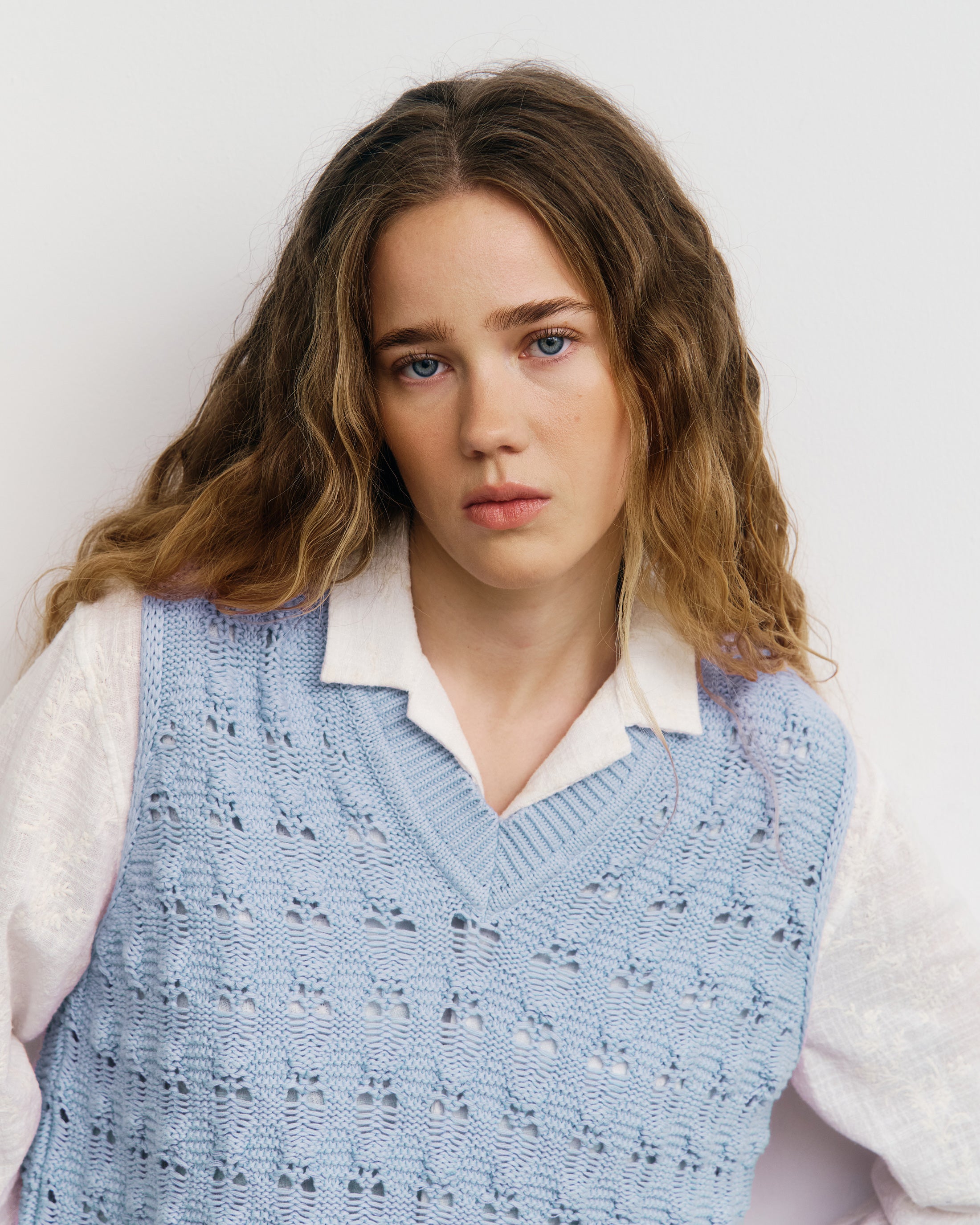 Weite Strick Weste Bio Baumwolle - Hellblau