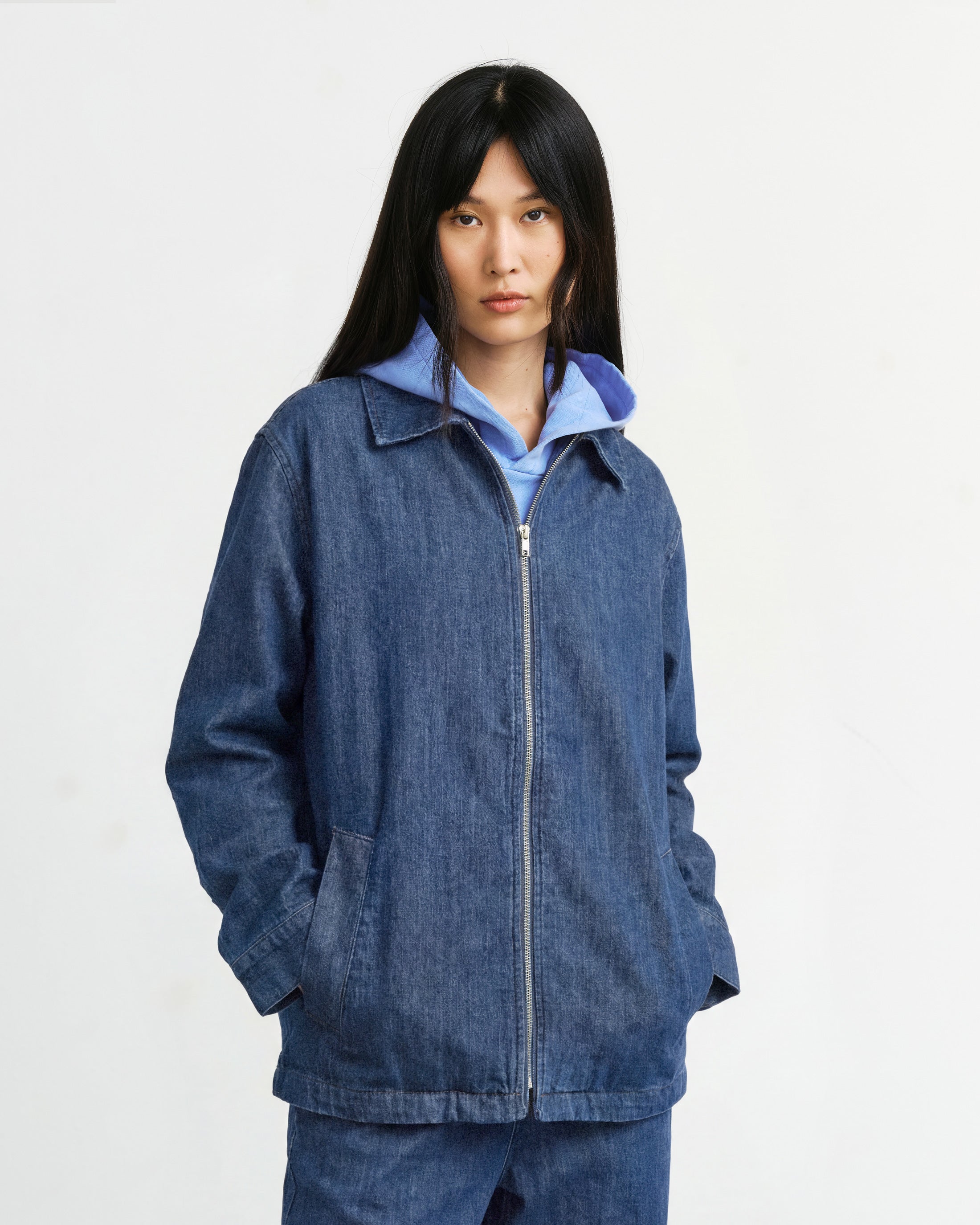 Workwear Zip Jacket Recycled Cotton - Washed Denim