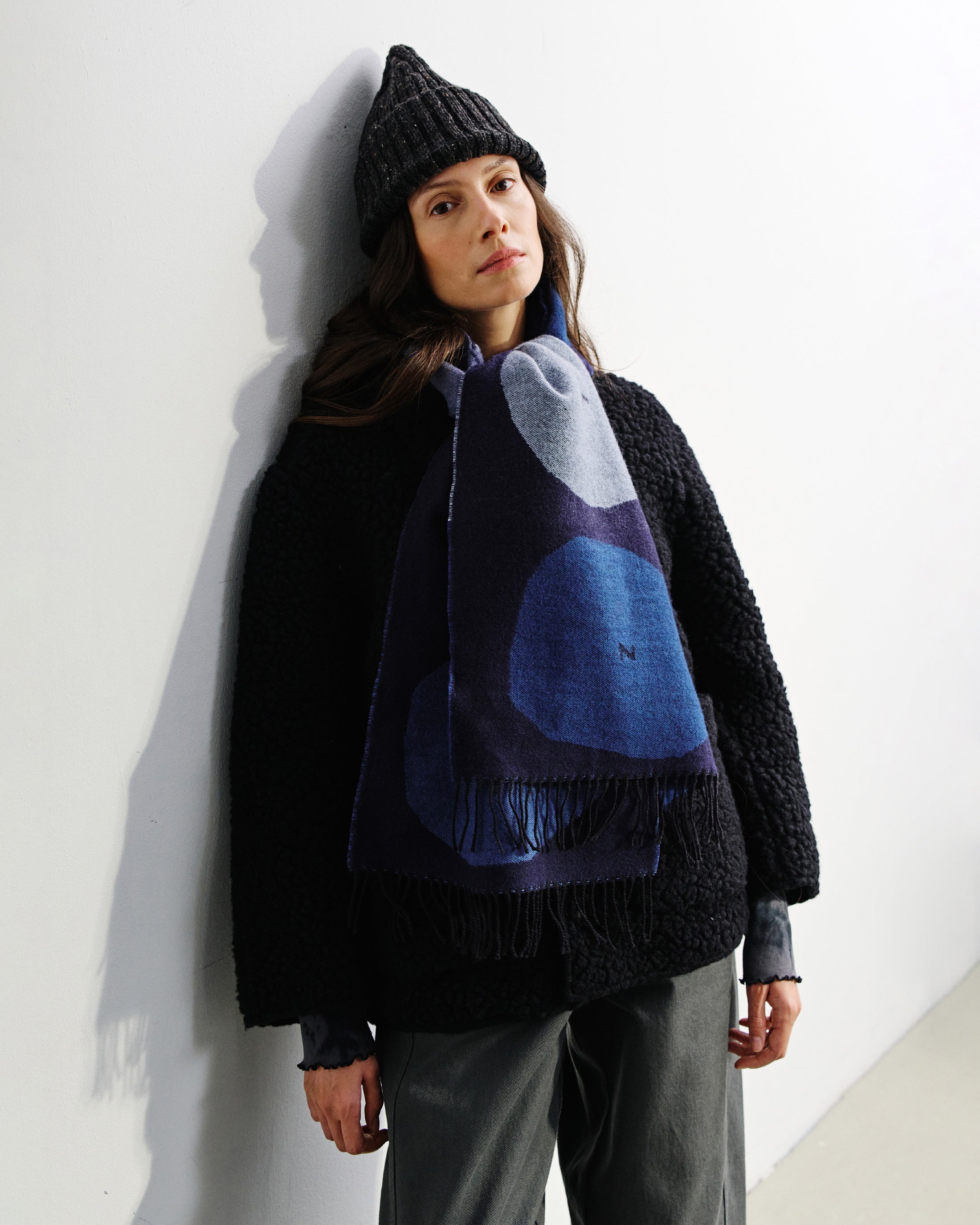 Woven Scarf Merino Wool - Blue Bubbles
