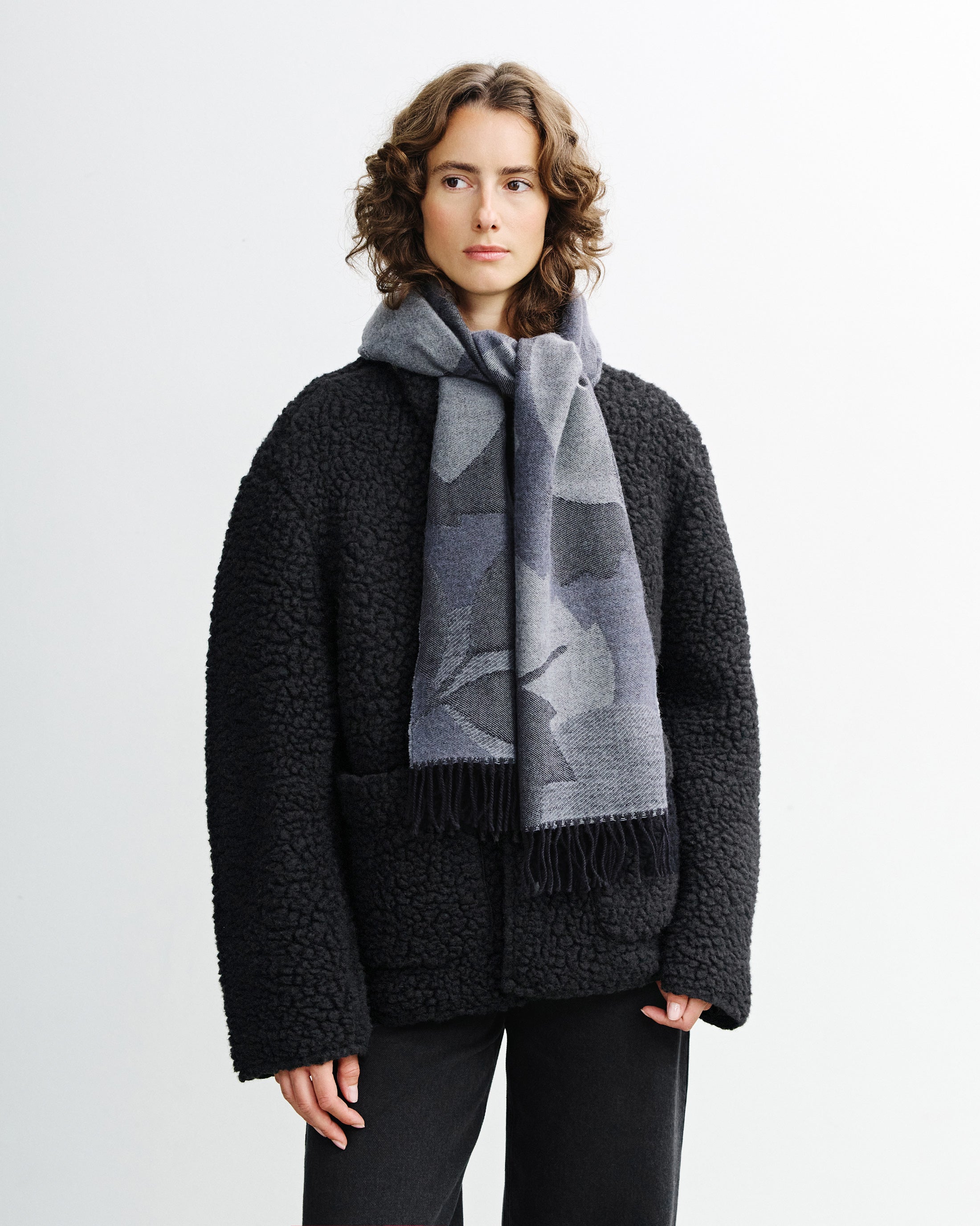 Woven Scarf - Gray Leaves FW26