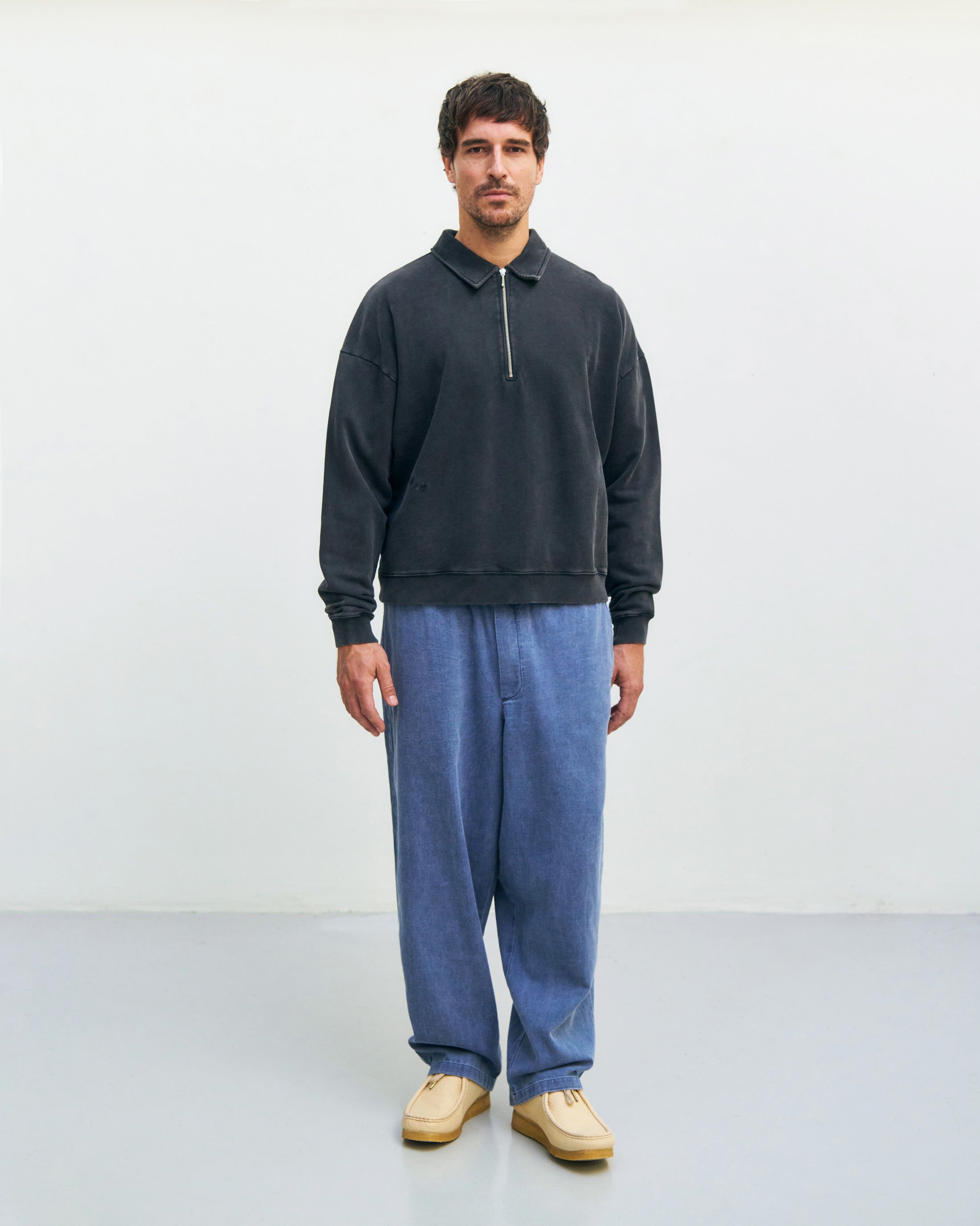 Polo Half Zip Sweatshirt Organic Cotton - Black