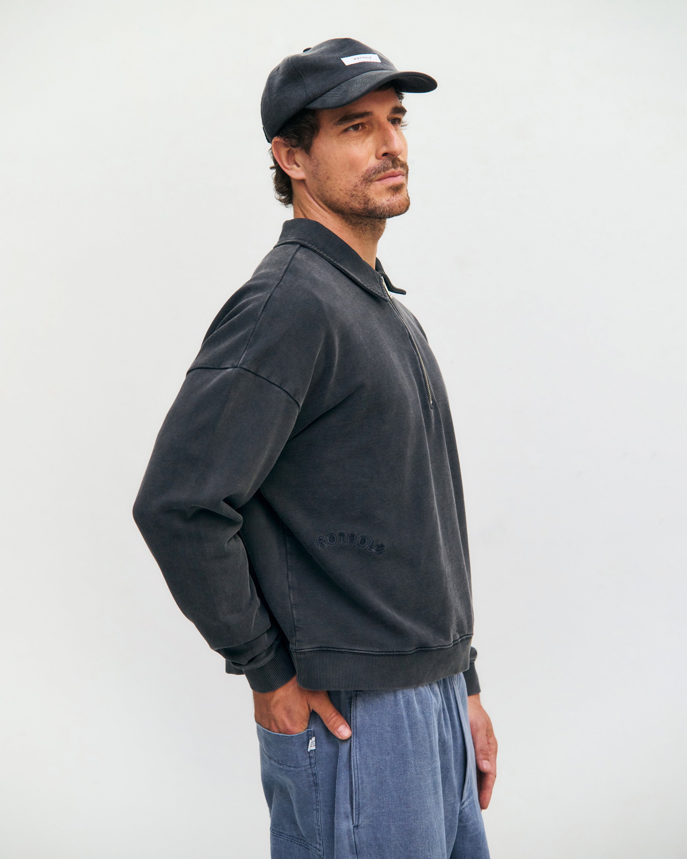 Polo Half Zip Sweatshirt Organic Cotton - Black