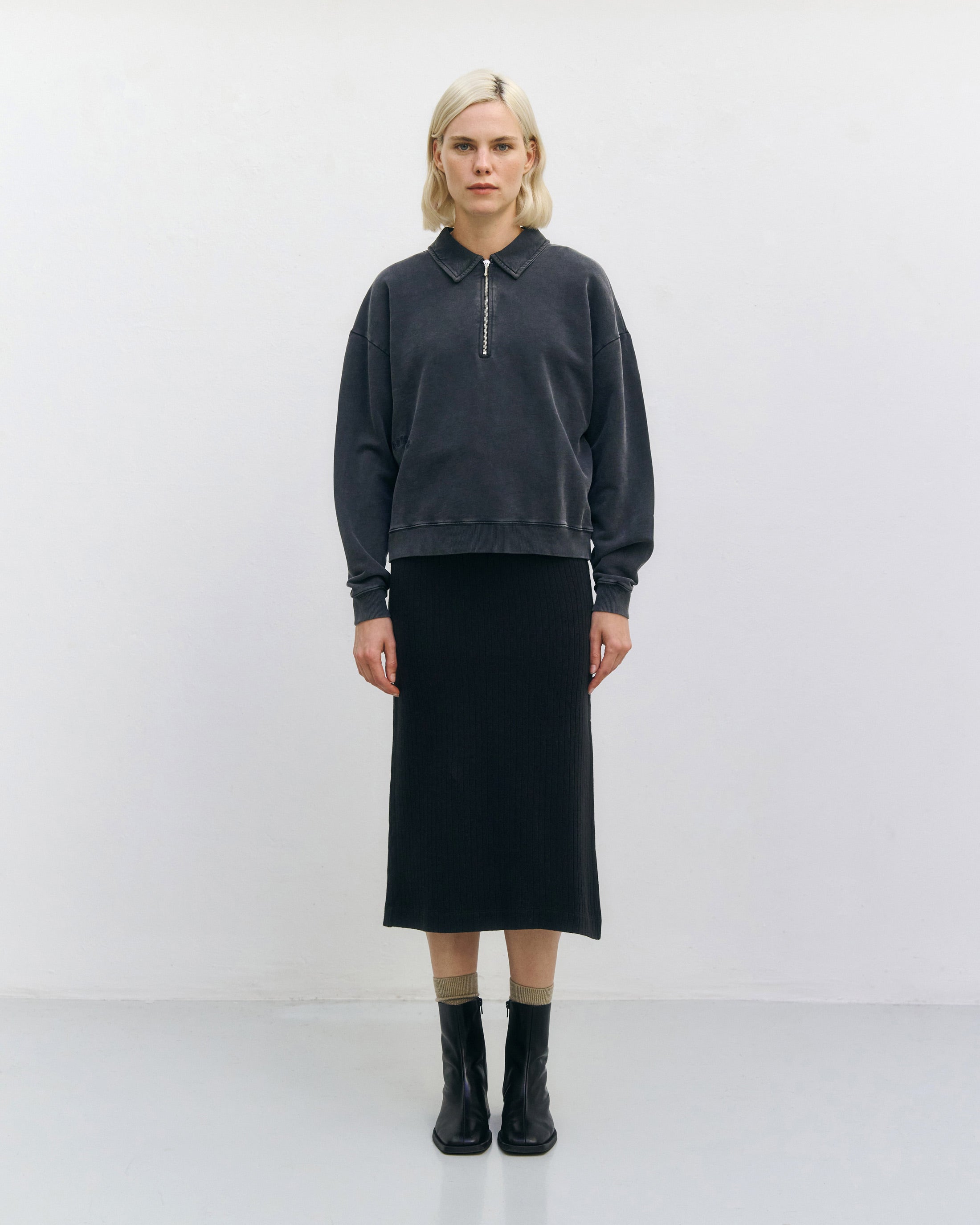 Polo Half Zip Sweatshirt Organic Cotton - Black
