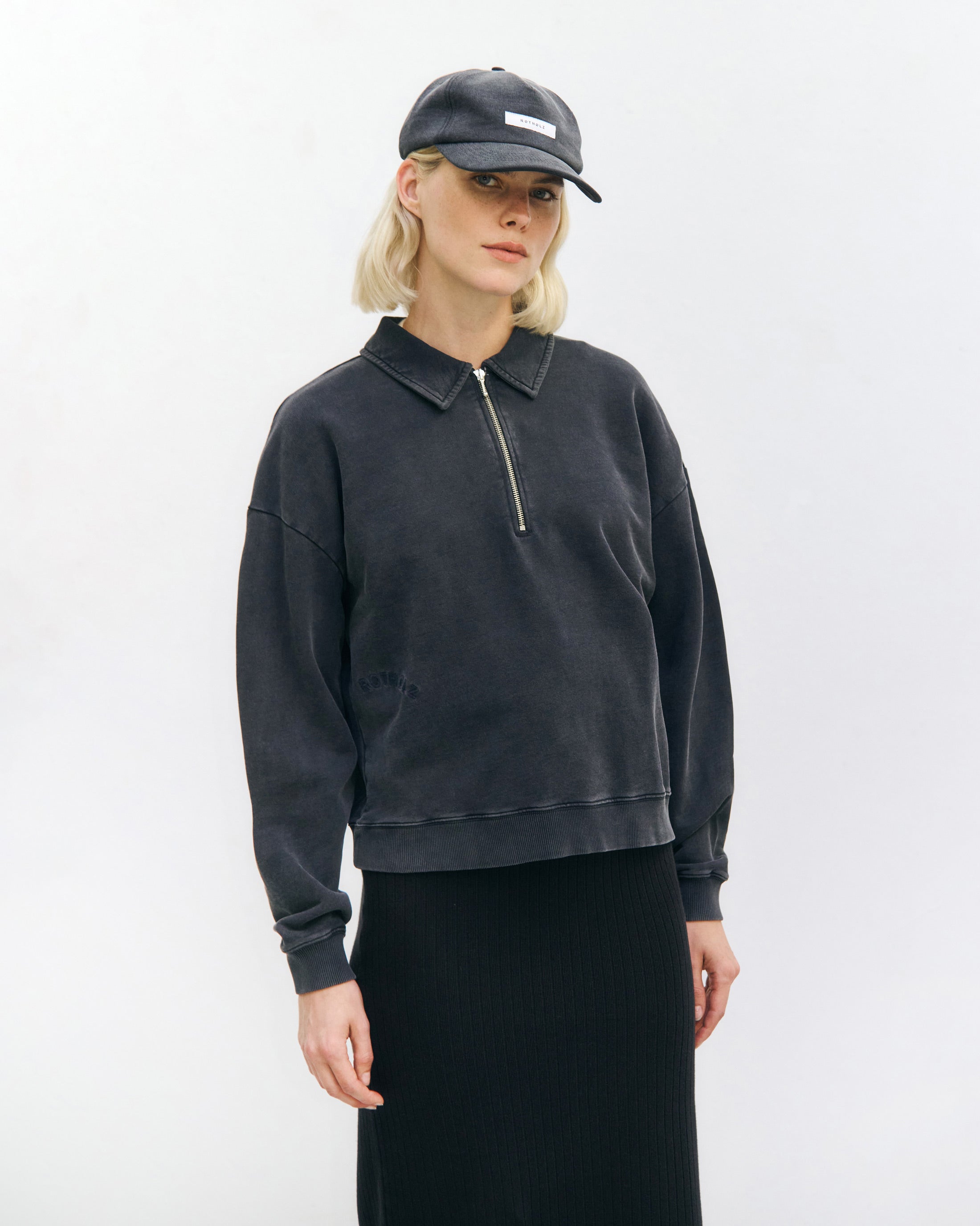 Polo Half Zip Sweatshirt Organic Cotton - Black