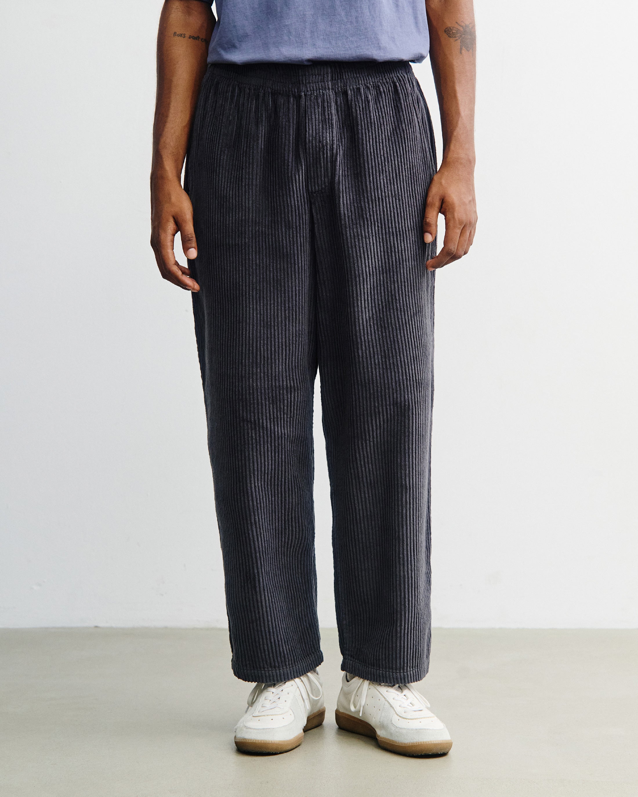 Wide Organic Cotton Corduroy Trousers - Anthracite