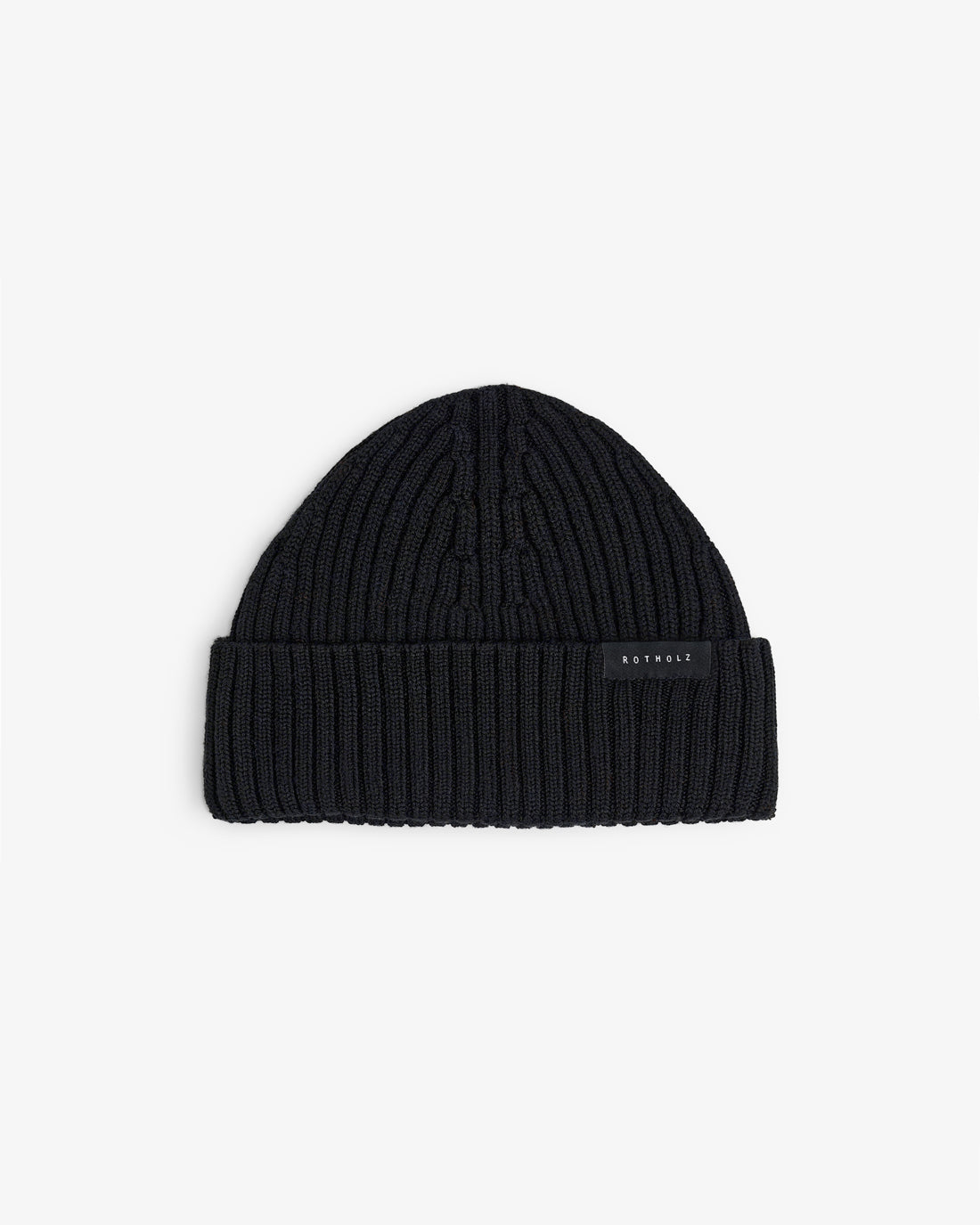 Short Merino Wool Ribbed Beanie - Black