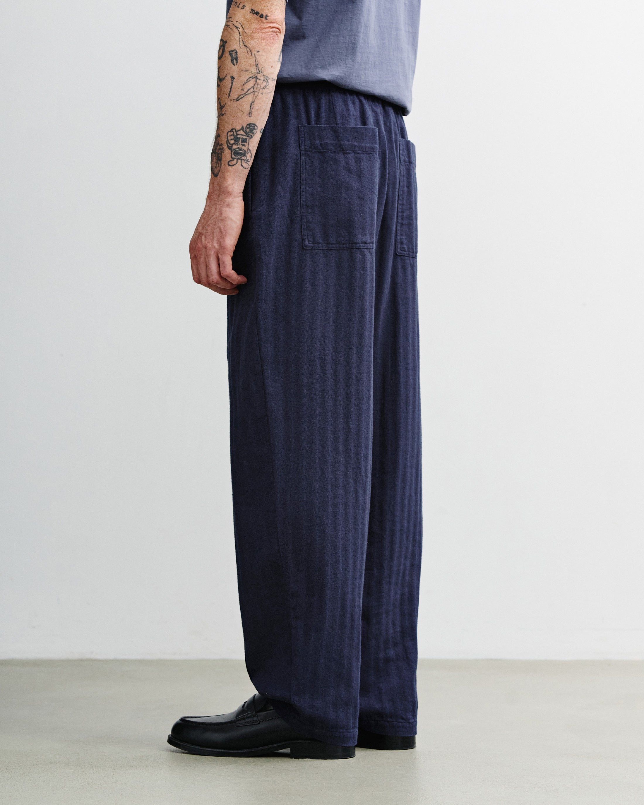 Wide Pleated Trousers Organic Cotton - Blue
