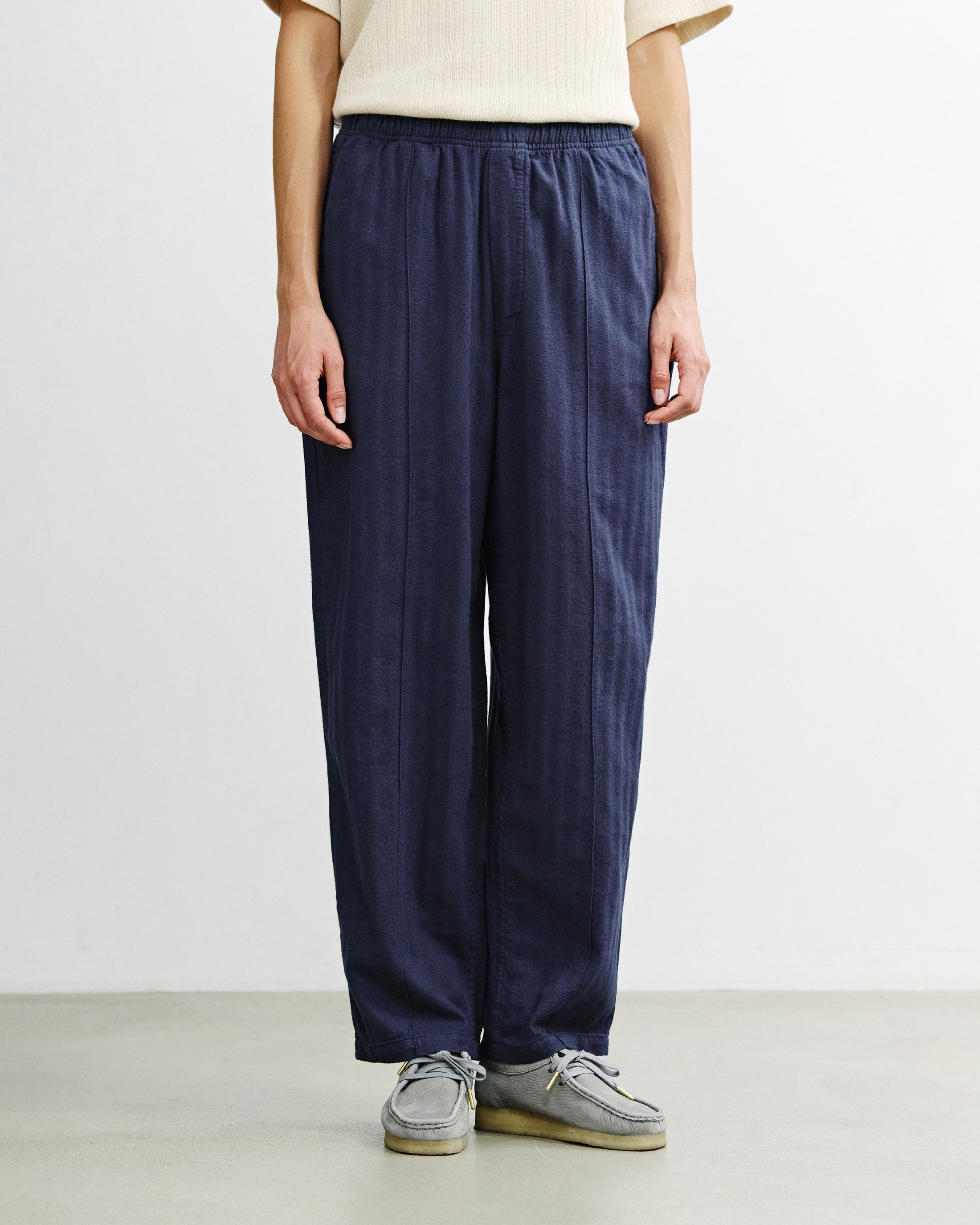 Wide Pleated Trousers Organic Cotton - Blue